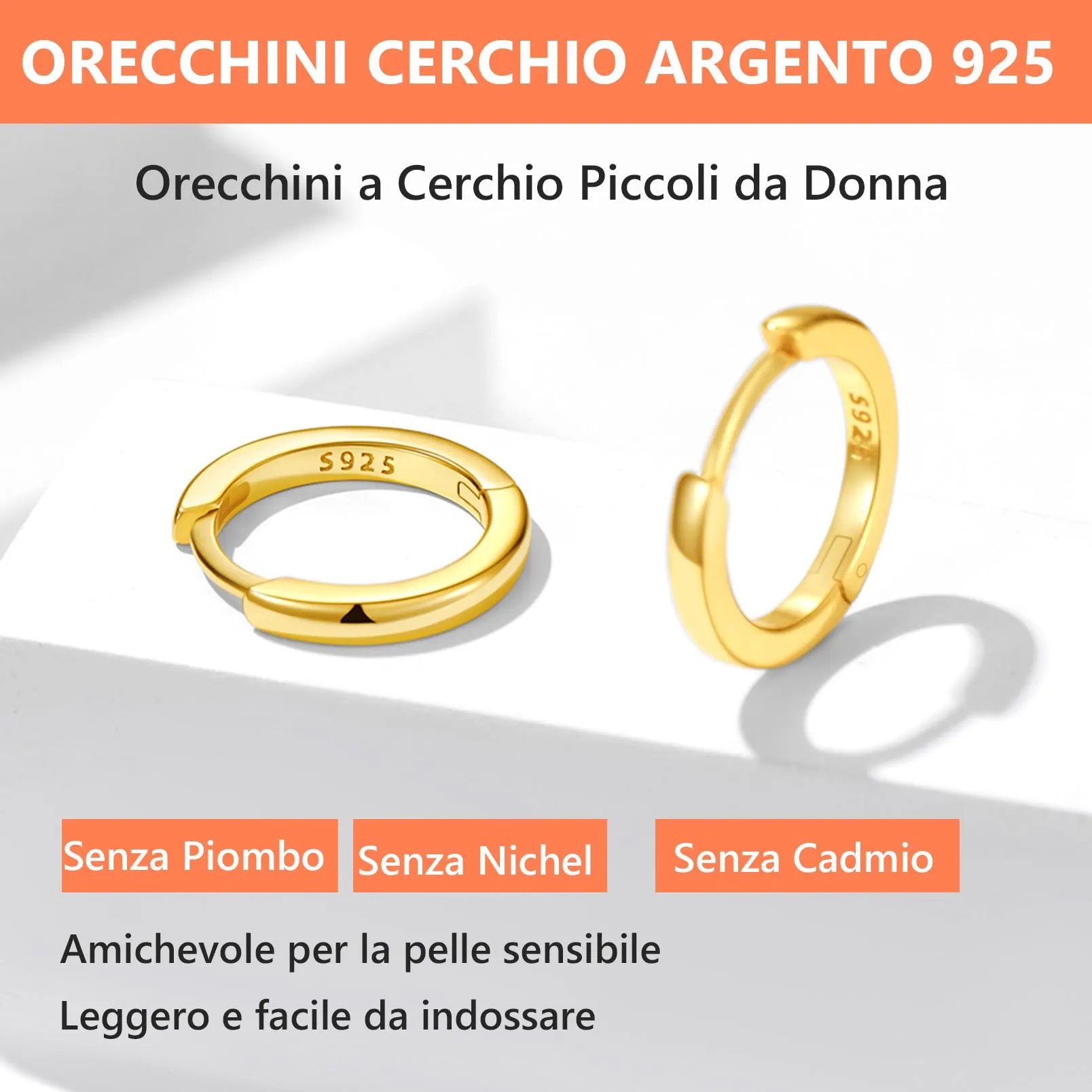 Silvora Orecchini a Cerchio Argento 925 Dorati, 10mm - immagine 6