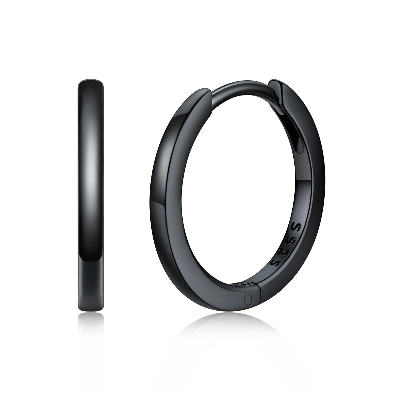 Silvora Orecchini a Cerchio in Argento 925, 12mm, Nero - immagine 1