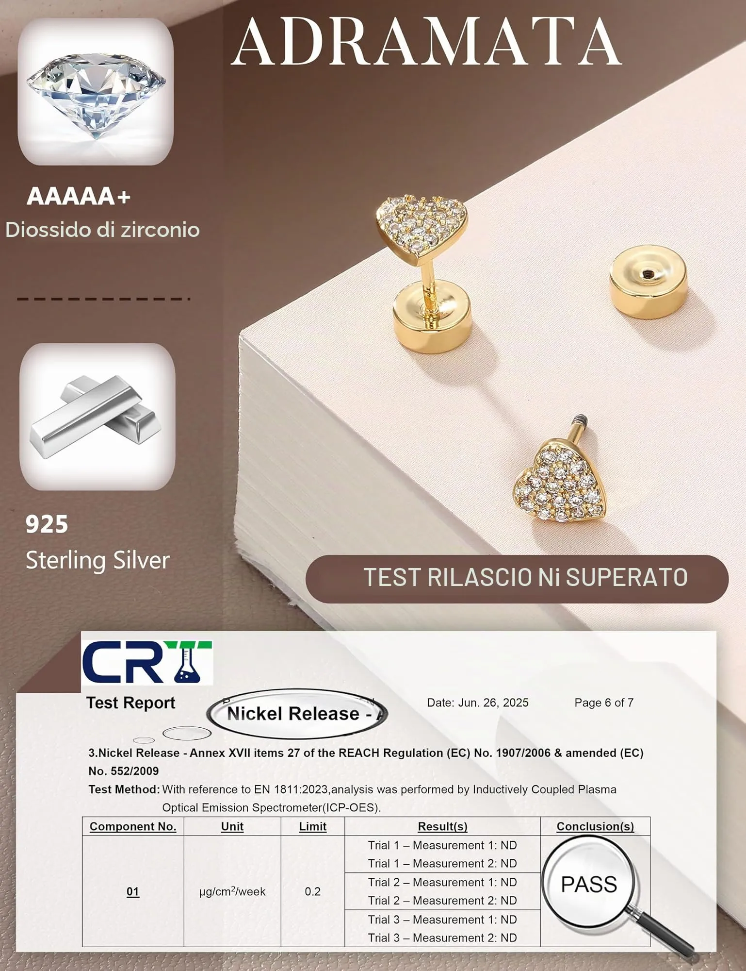 Adramata Orecchini in Argento 925 e Zirconia CZ placcati Oro Bianco per Donna e Bambina - immagine 2