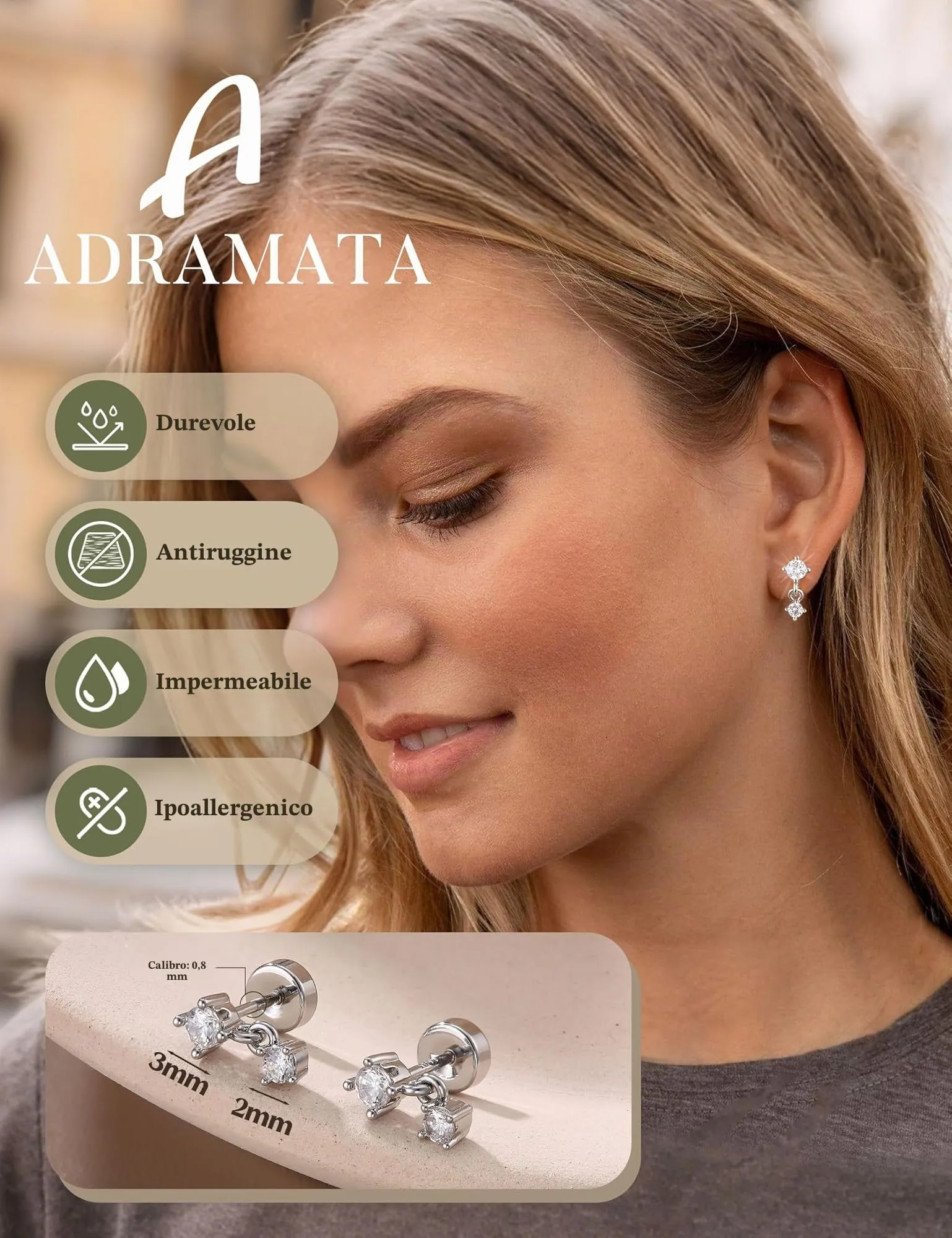Adramata Orecchini in Argento 925 e CZ Placcati in Oro Bianco per Donna e Bambina - immagine 4