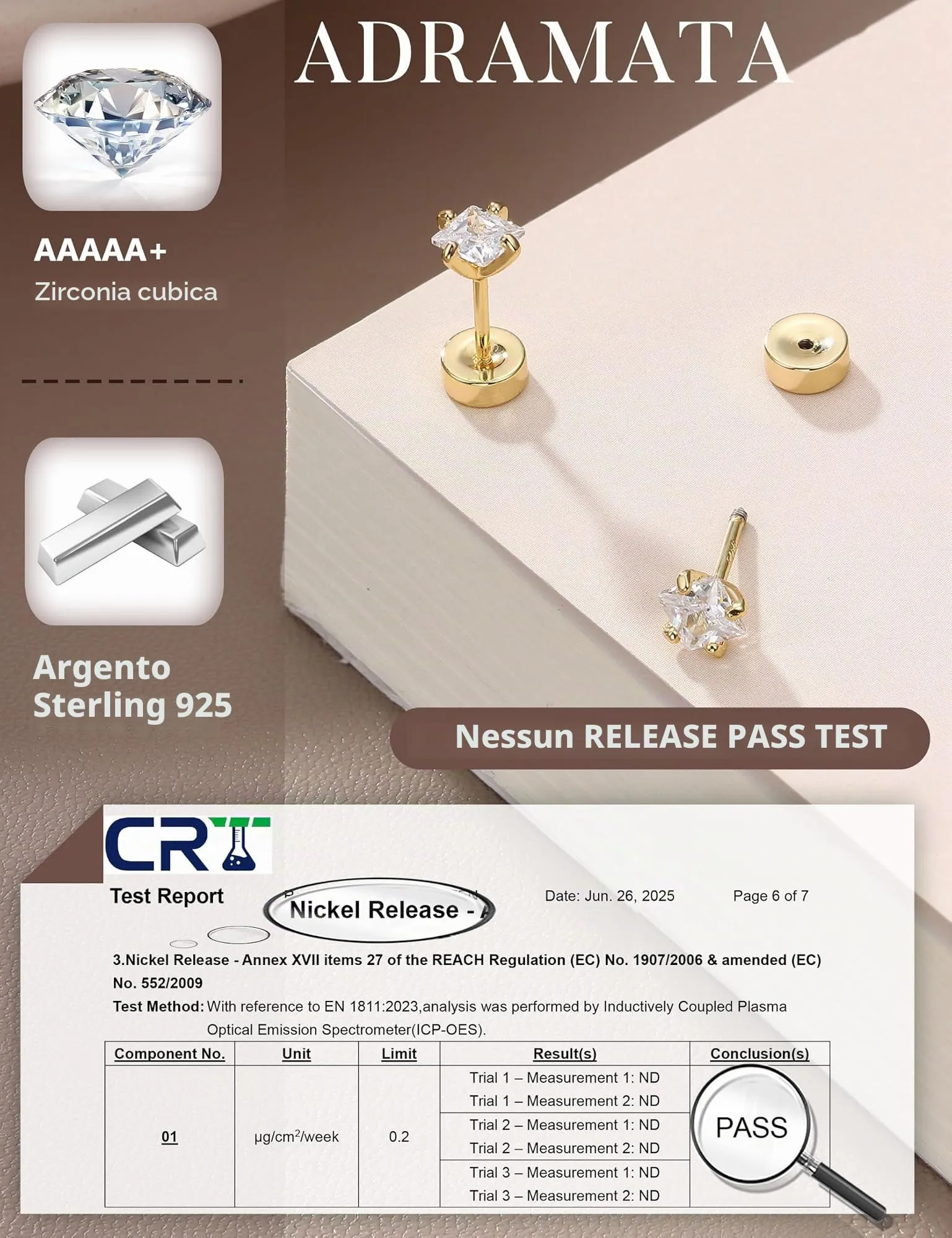 Adramata Orecchini in Argento 925 e Zirconia CZ Placcati in Oro Bianco per Donna e Bambina - immagine 2