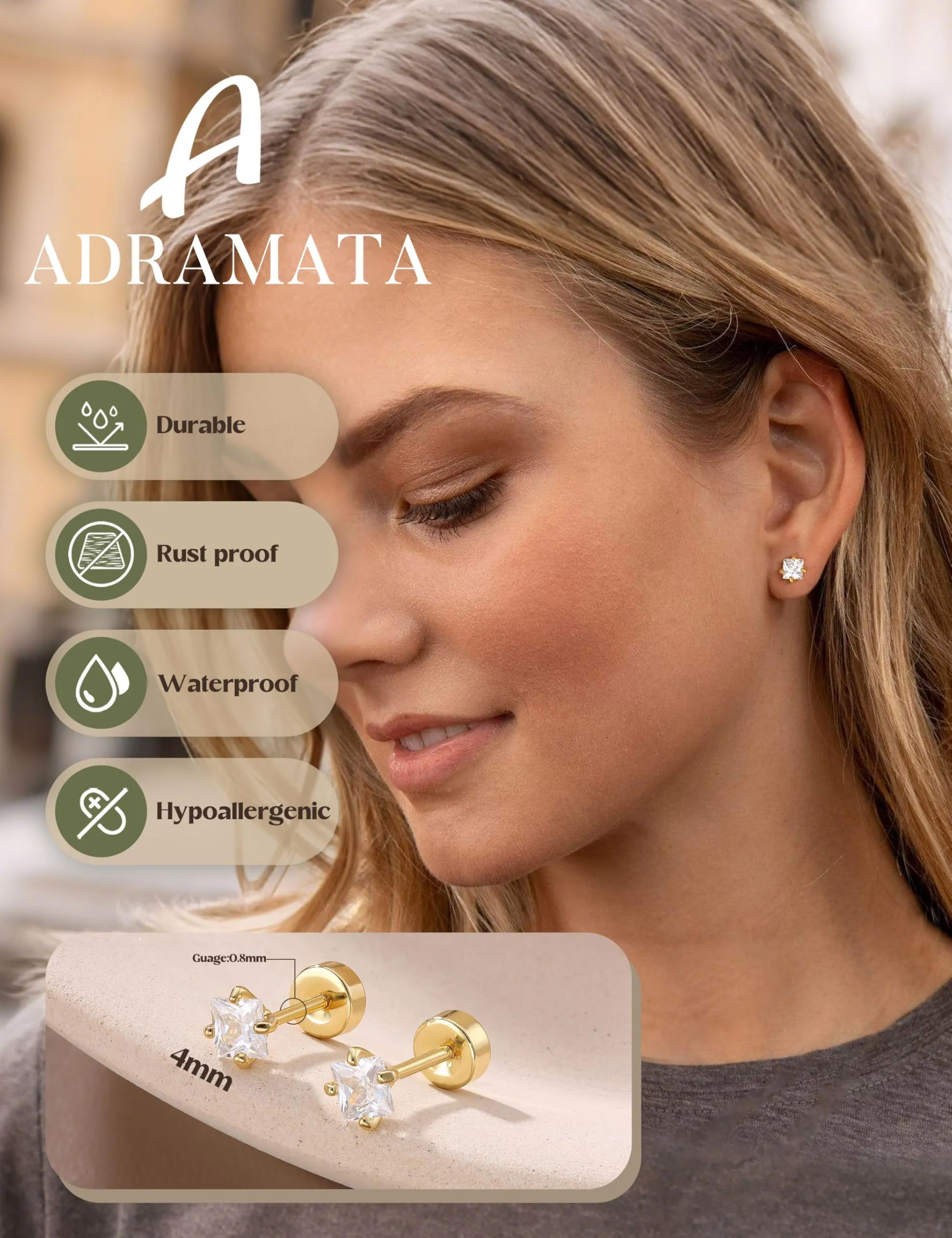 Adramata Orecchini in Argento 925 e Zirconia CZ Placcati in Oro Bianco per Donna e Bambina - immagine 4