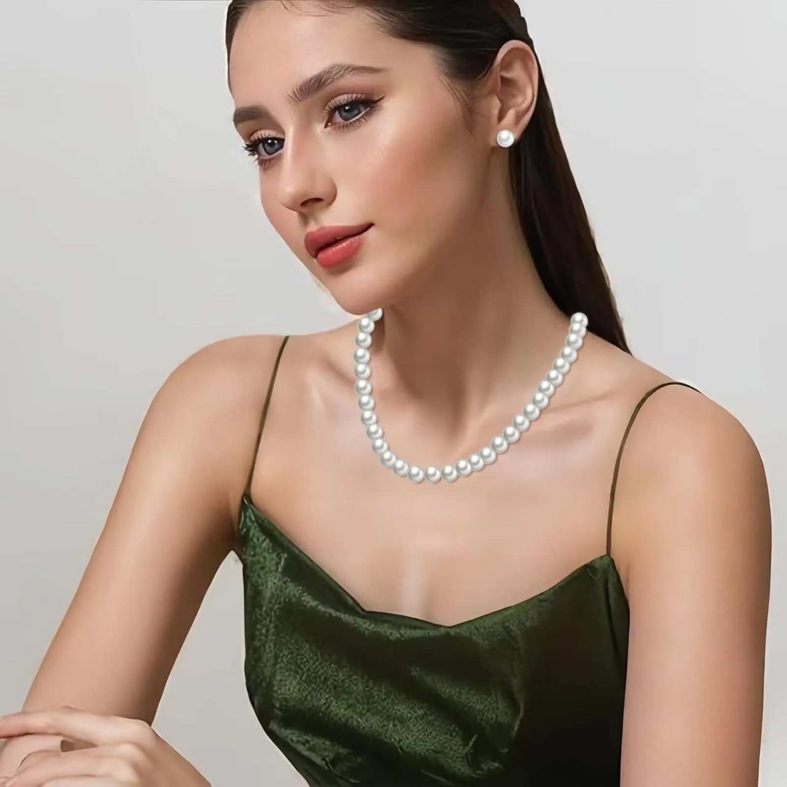 AOWVUTS Set di Gioielli in Perle Coltivate d'Acqua Dolce Bianco e Argento con Collana, Bracciale e Orecchini (7mm) - immagine 6