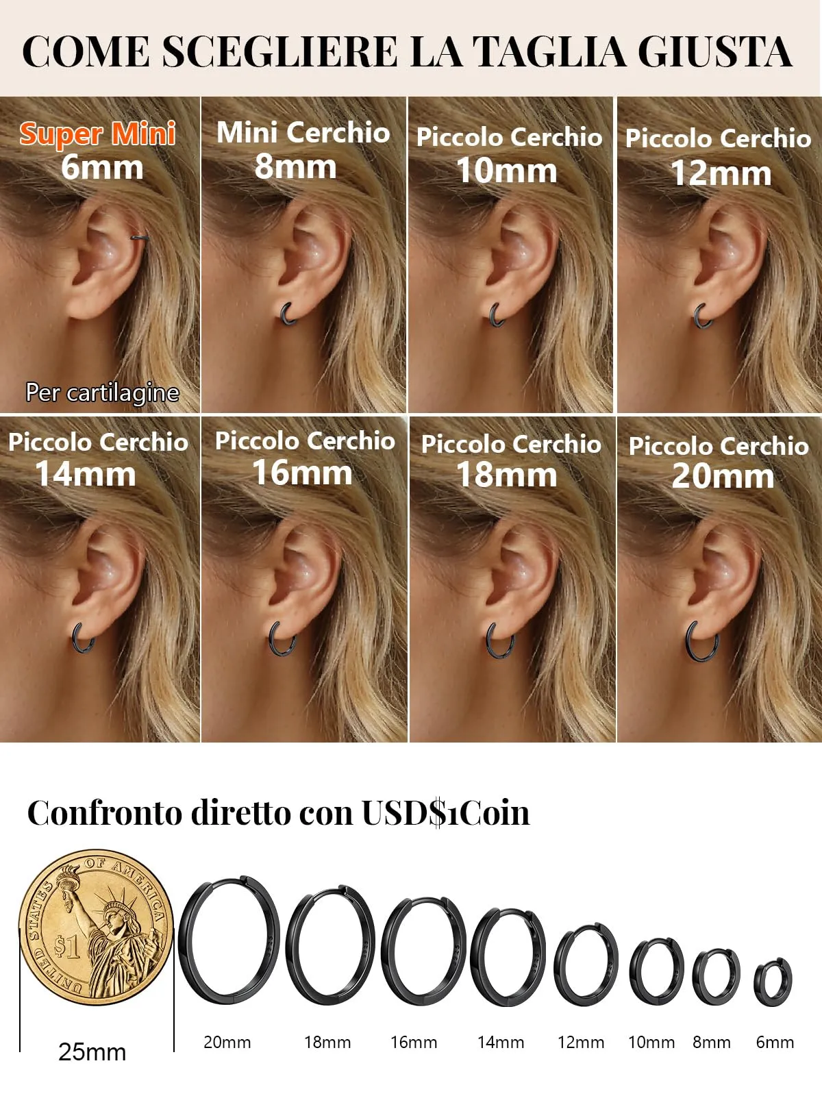 Silvora Orecchini a Cerchio in Argento 925, 16mm, Nero - immagine 5