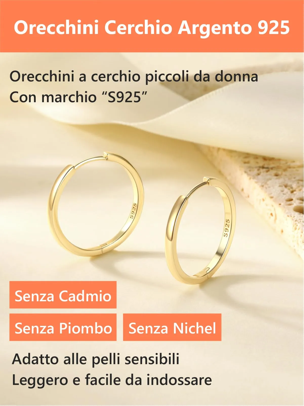 Silvora Orecchini a Cerchio in Argento 925 Dorati, 20mm - immagine 6