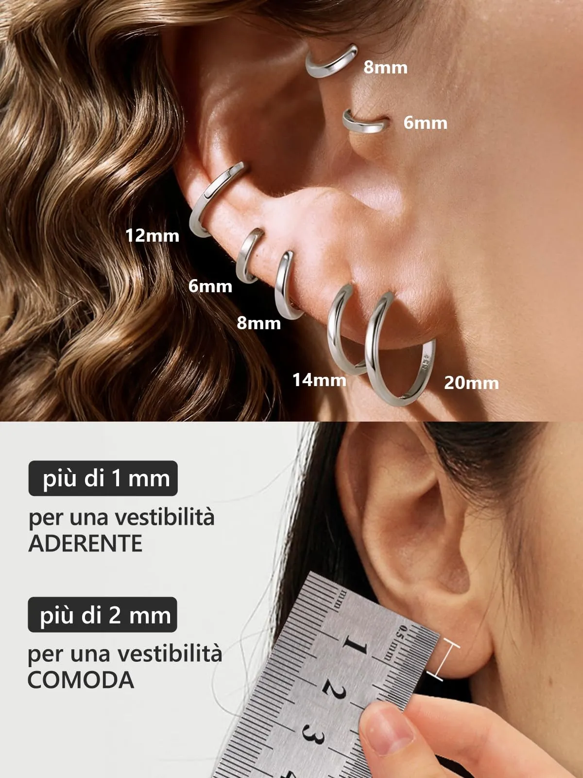 Silvora Orecchini a Cerchio in Argento 925, 16mm, Unisex - immagine 4