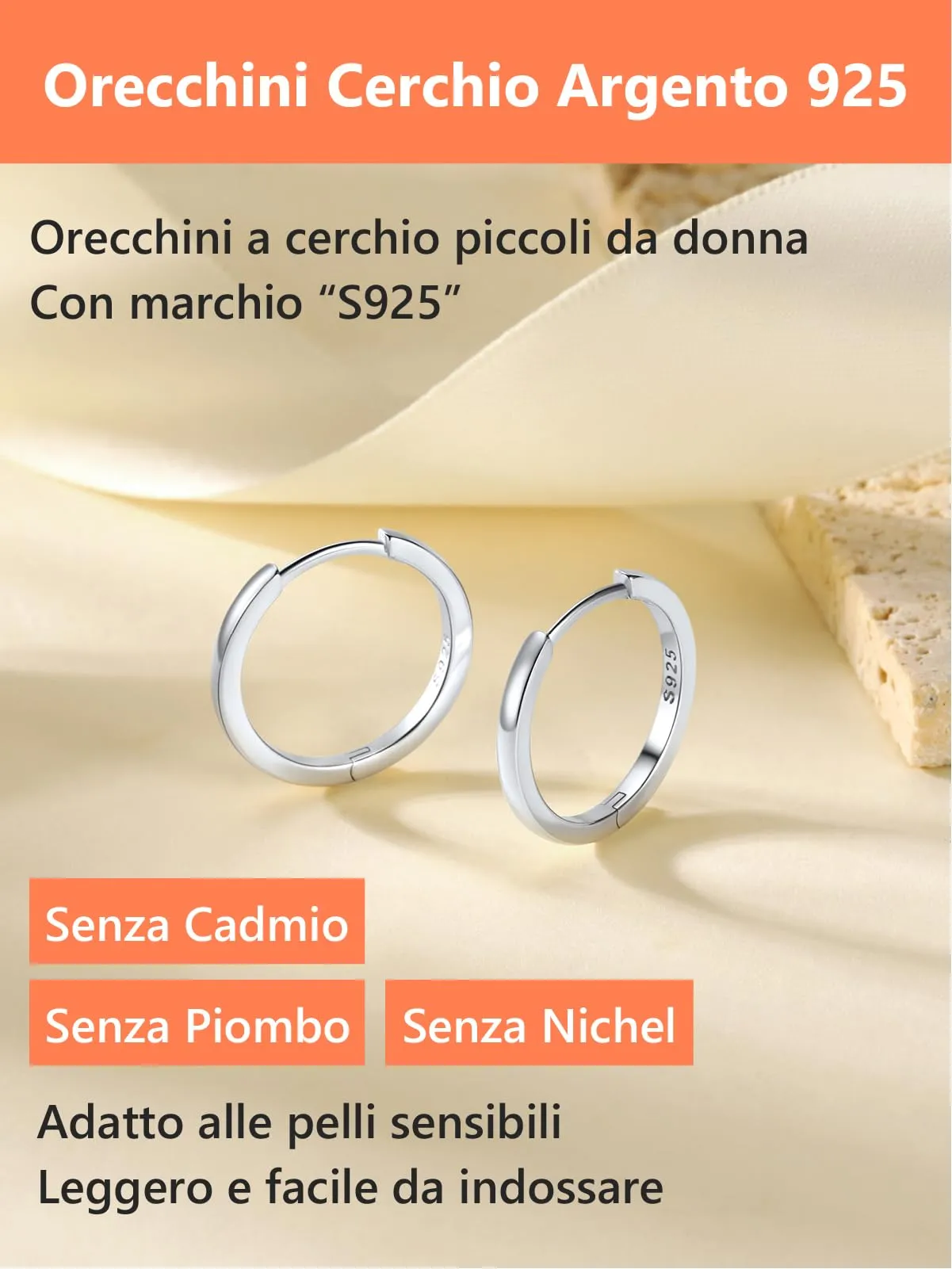 Silvora Orecchini a Cerchio in Argento 925, 16mm, Unisex - immagine 6