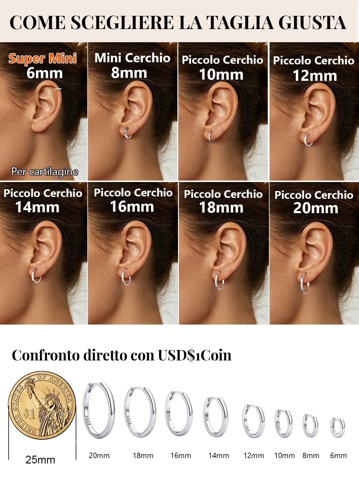 Silvora Orecchini a Cerchio in Argento 925, 14mm, Unisex - immagine 5