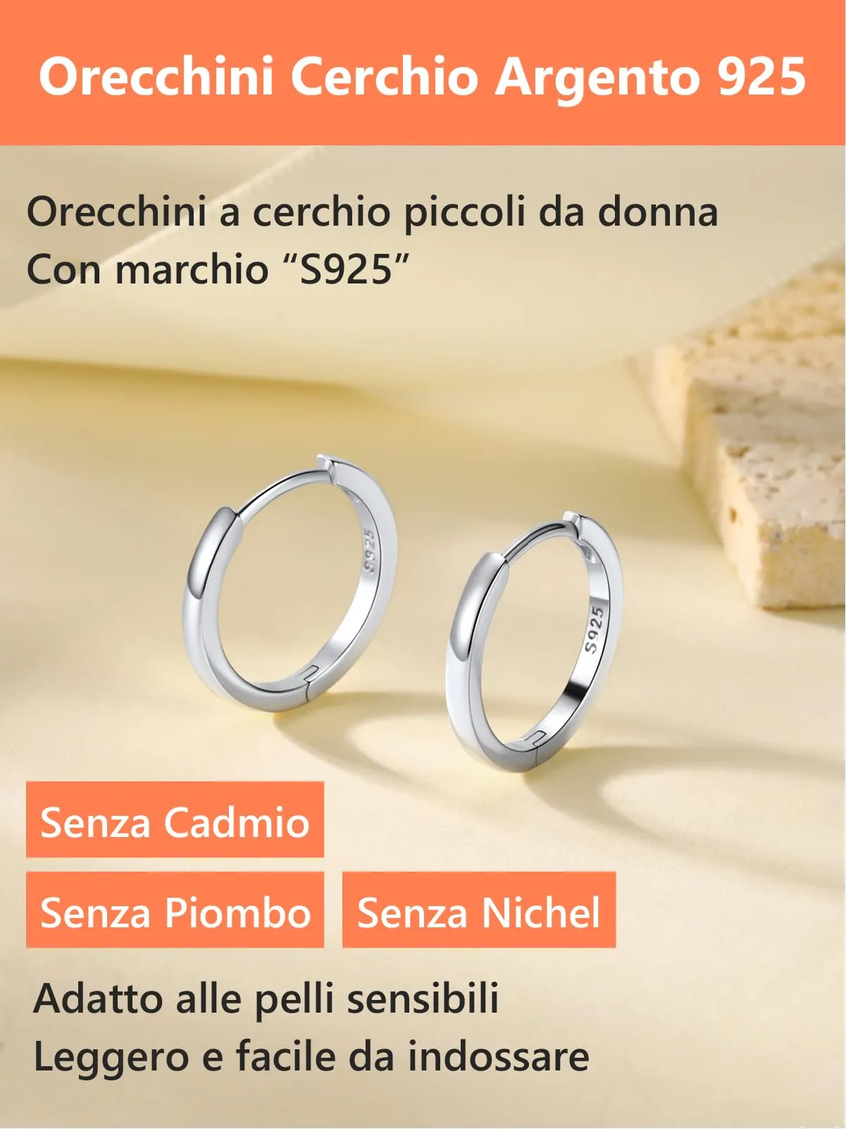 Silvora Orecchini a Cerchio in Argento 925, 14mm, Unisex - immagine 6