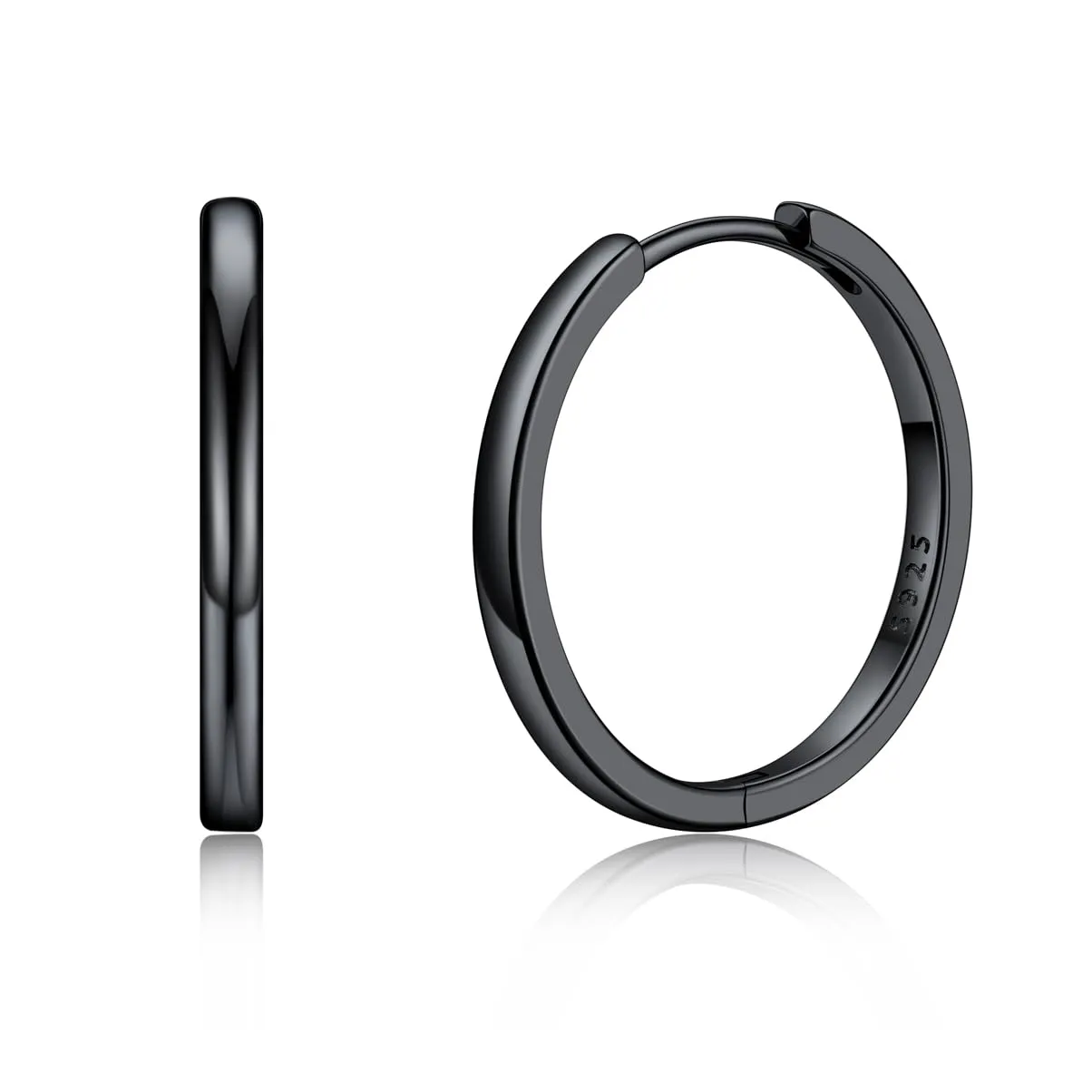 Silvora Orecchini a Cerchio in Argento 925, 20mm, Nero - immagine 1