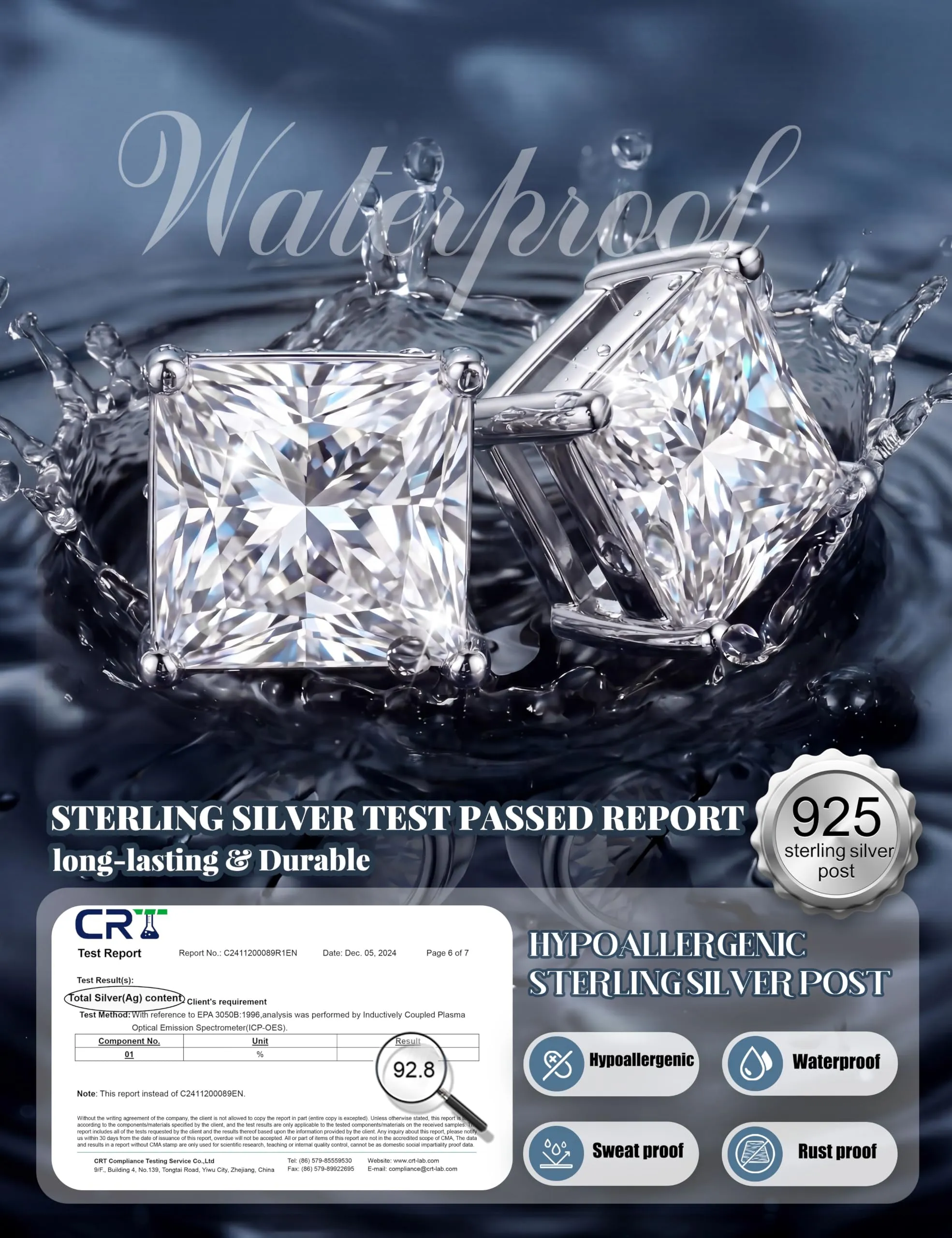 Dochais Set di 4 Paia di Orecchini in Argento Sterling 925 con Zirconi Cubici, Ipoallergenici, 3/4/5/6 mm - immagine 5