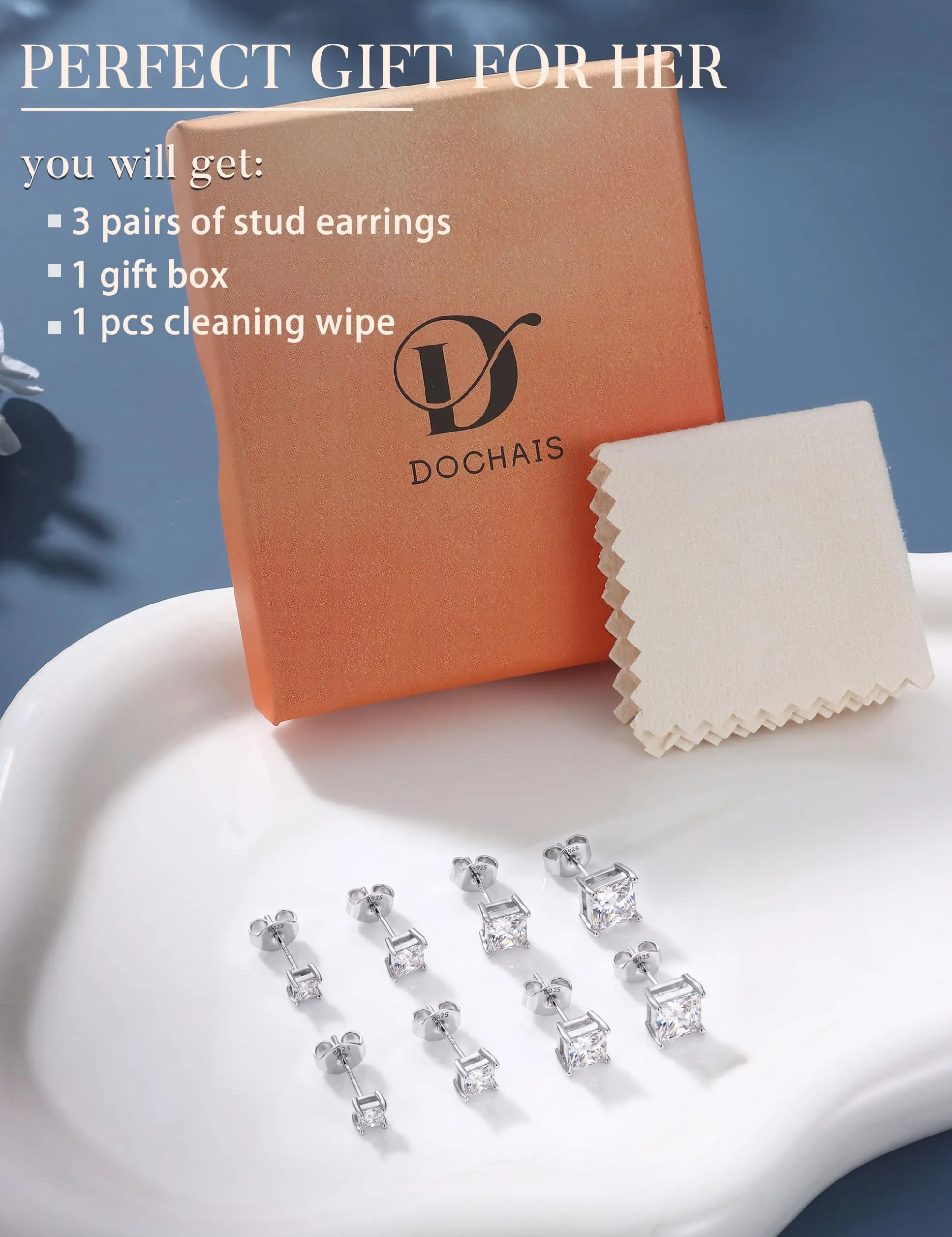 Dochais Set di 4 Paia di Orecchini in Argento Sterling 925 con Zirconi Cubici, Ipoallergenici, 3/4/5/6 mm - immagine 6