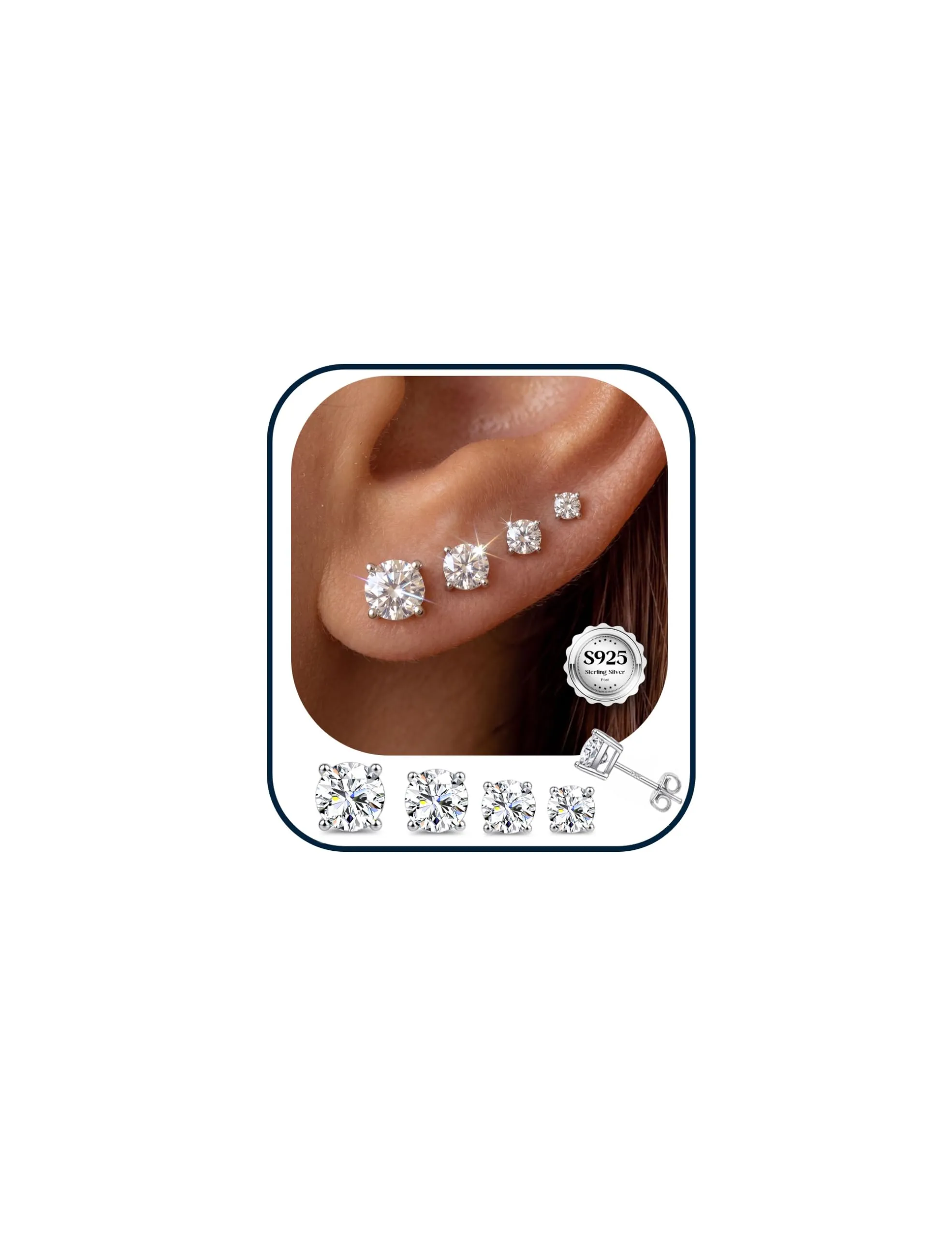 Dochais 4 Paia di Orecchini in Argento Sterling 925 con Zirconi Cubici per Donna, Ipoallergenici - immagine 1