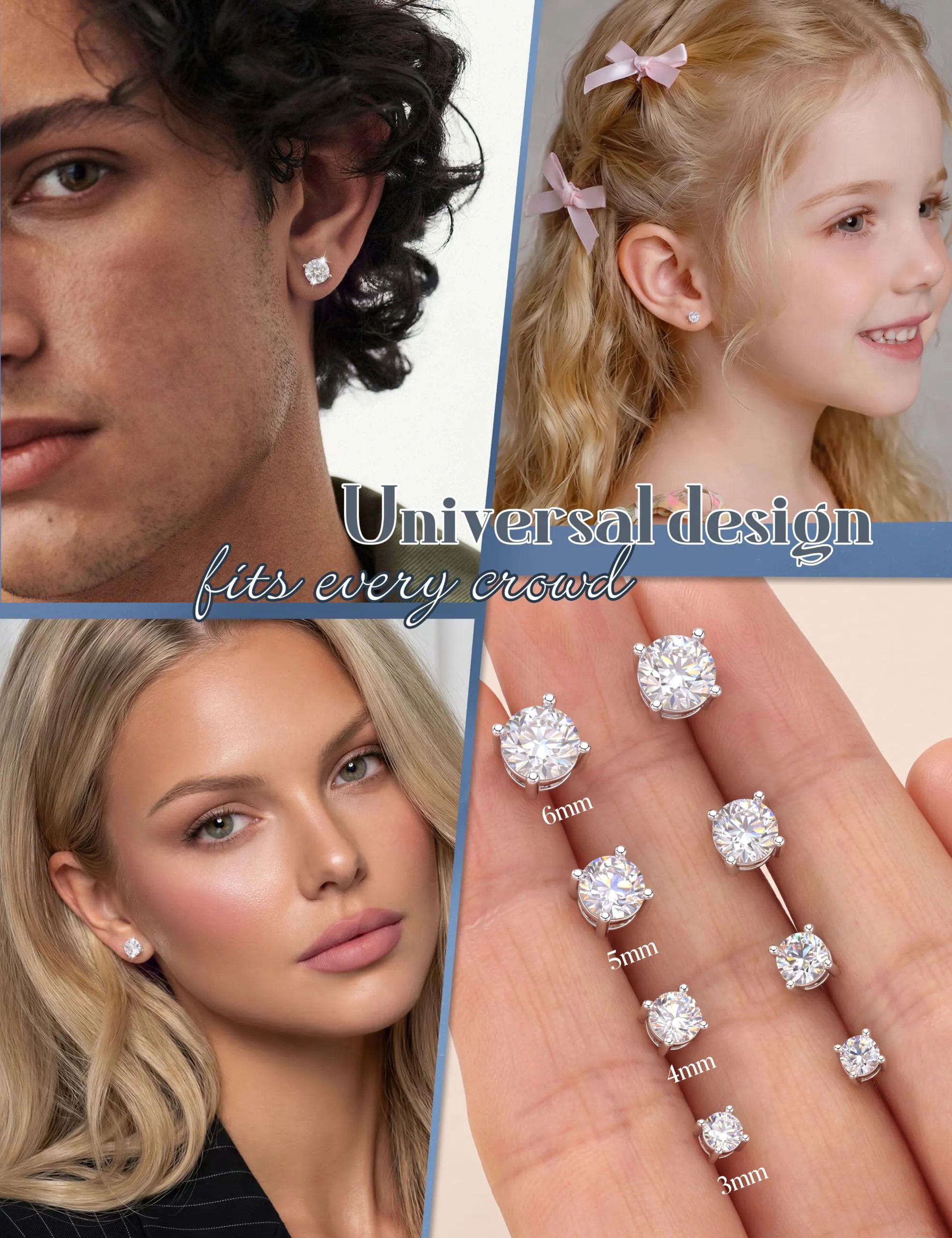 Dochais 4 Paia di Orecchini in Argento Sterling 925 con Zirconi Cubici per Donna, Ipoallergenici - immagine 4