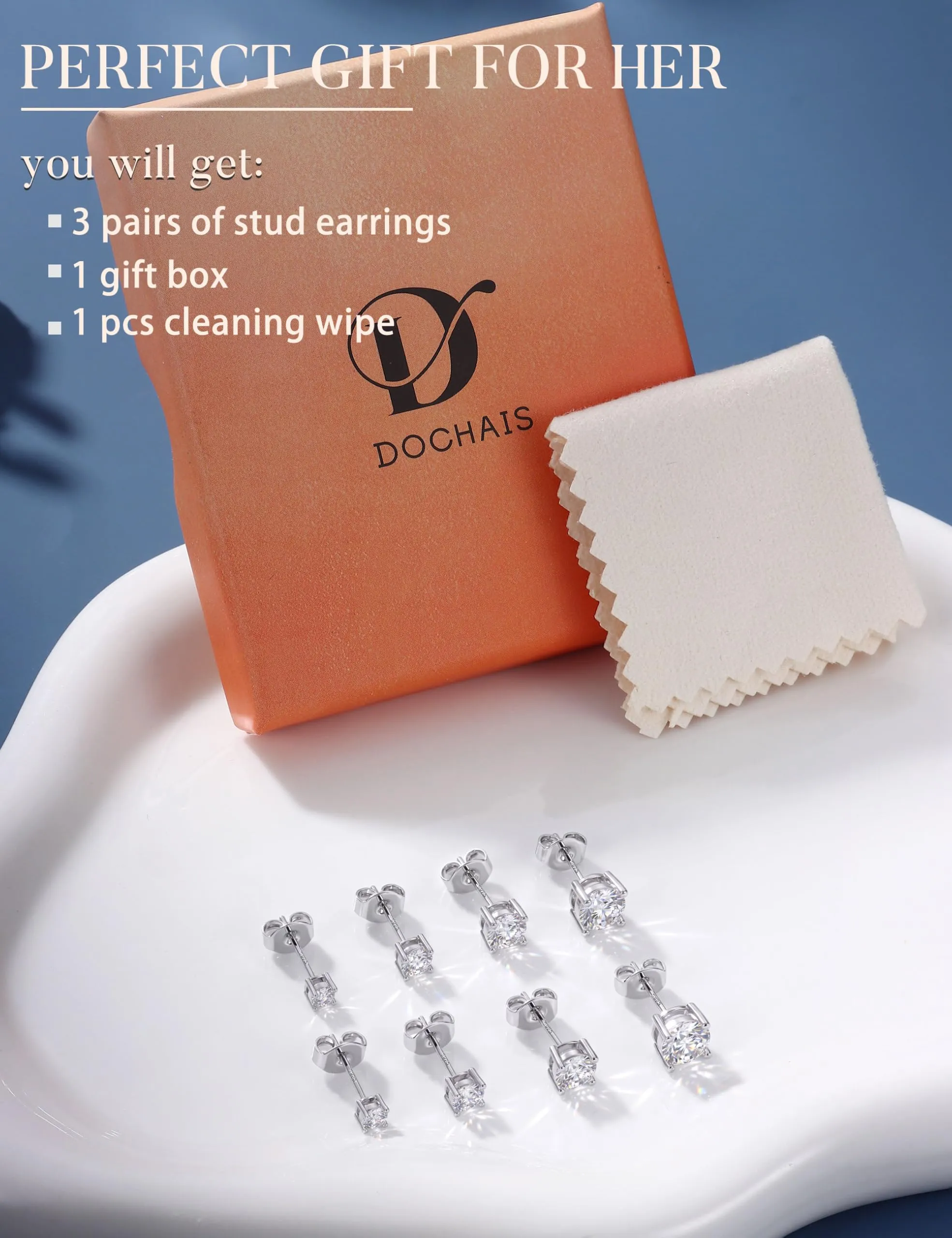 Dochais 4 Paia di Orecchini in Argento Sterling 925 con Zirconi Cubici per Donna, Ipoallergenici - immagine 6