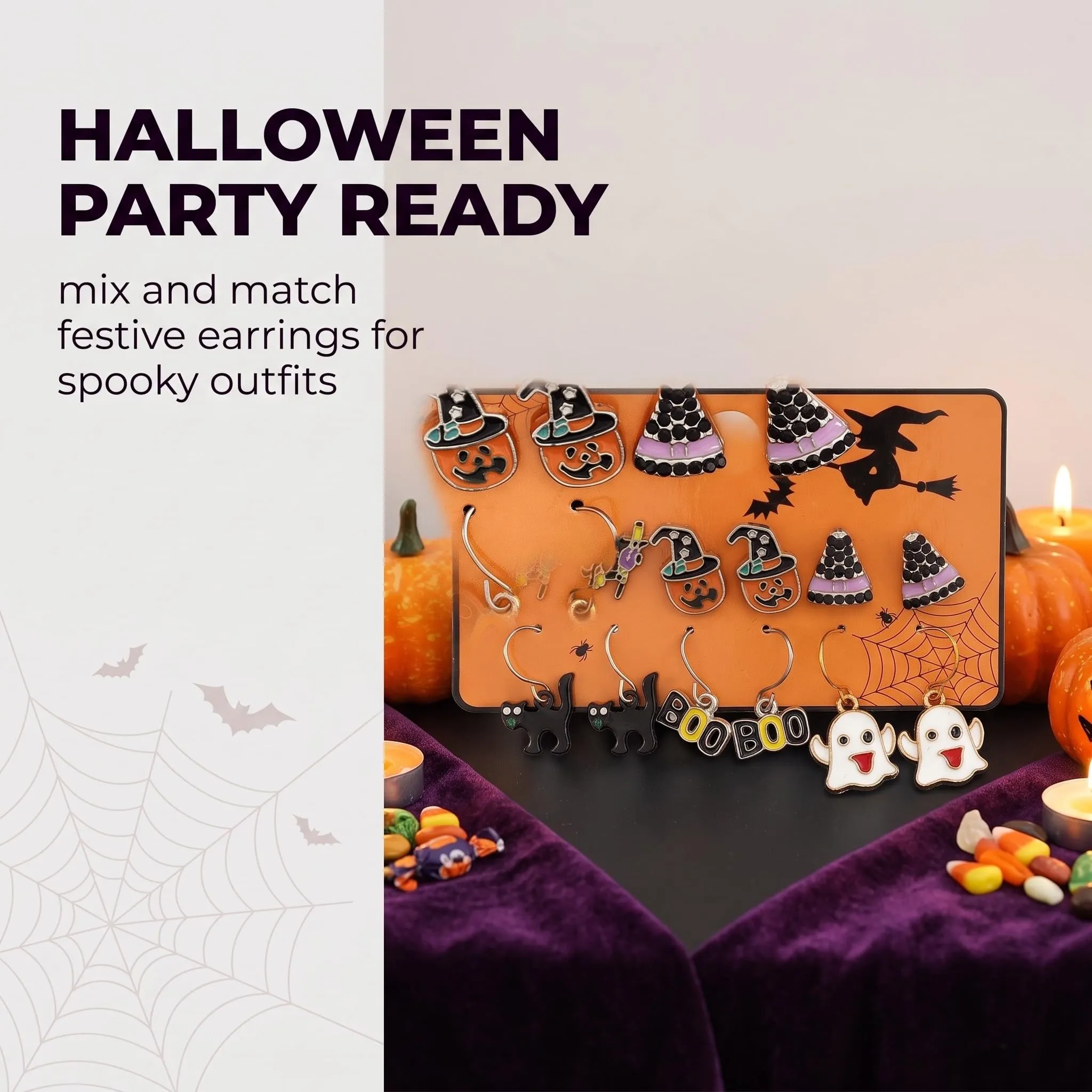 IMLDUY Set di 6 Paia di Orecchini Halloween per Donna e Ragazze con Zucca, Fantasma, Gatto Nero e Cappello da Strega - immagine 3