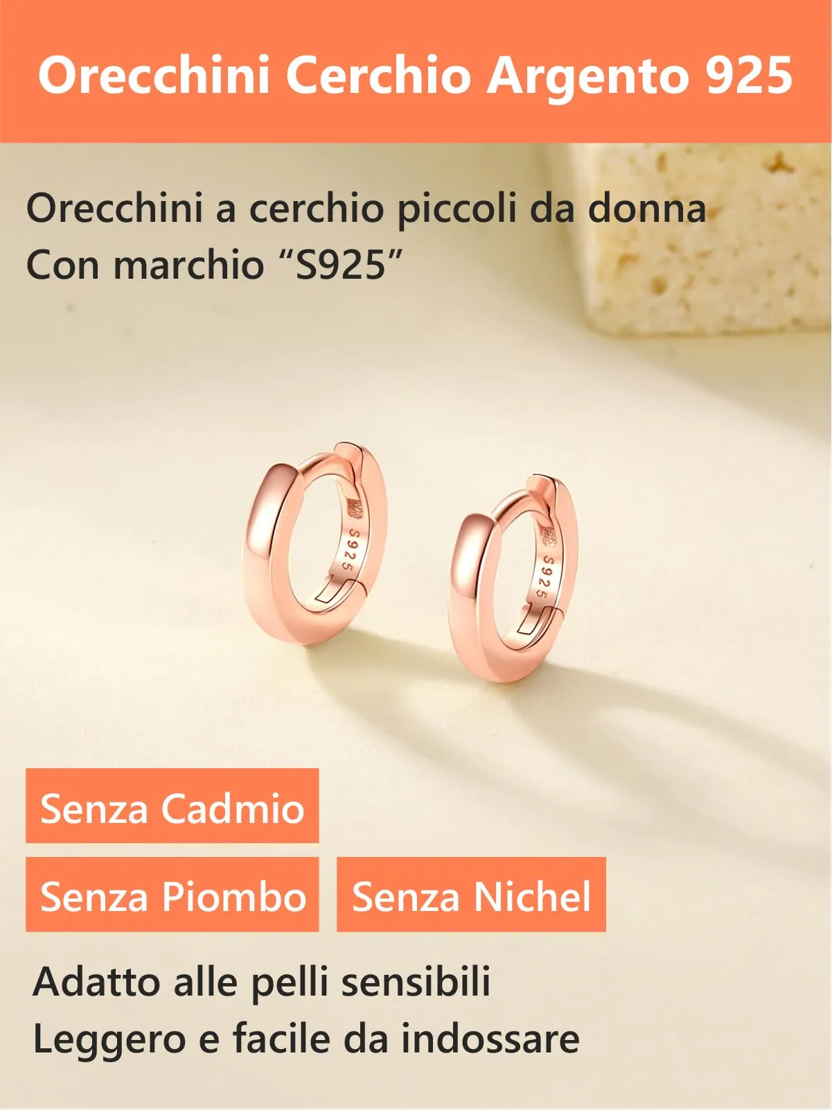 Silvora Orecchini a Cerchio in Argento 925 Oro Rosa, 6mm - immagine 6