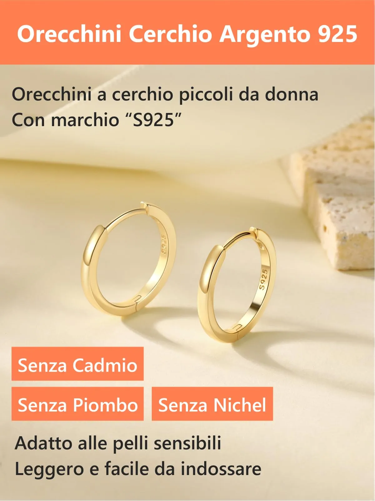 Silvora Orecchini a Cerchio in Argento 925, 14mm, Oro e Argento - immagine 6