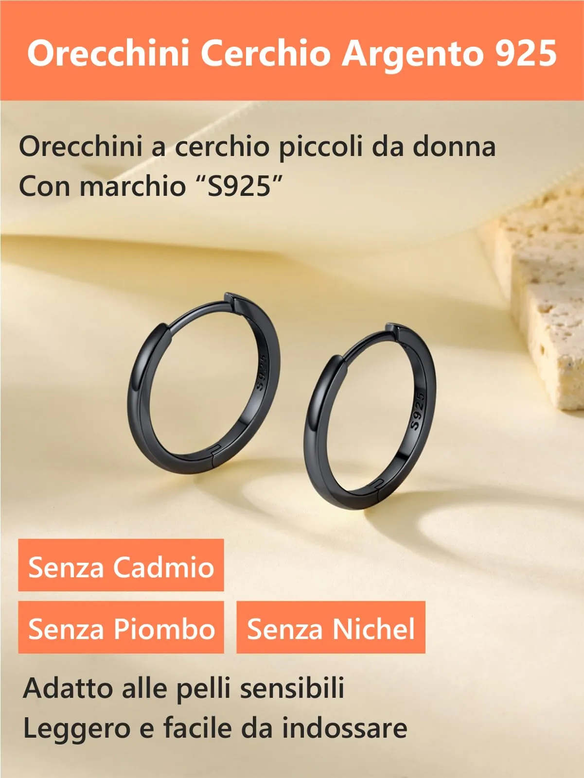 Silvora Orecchini a Cerchio in Argento 925 Nero, 18mm - immagine 6