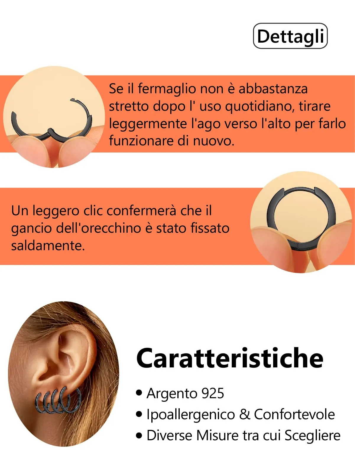Silvora Orecchini a Cerchio in Argento 925 Nero, 18mm - immagine 7