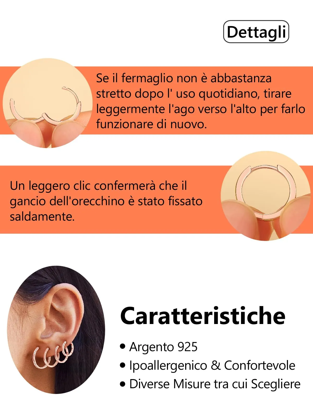 Silvora Orecchini a Cerchio in Argento 925 Oro Rosa, 12mm - immagine 7