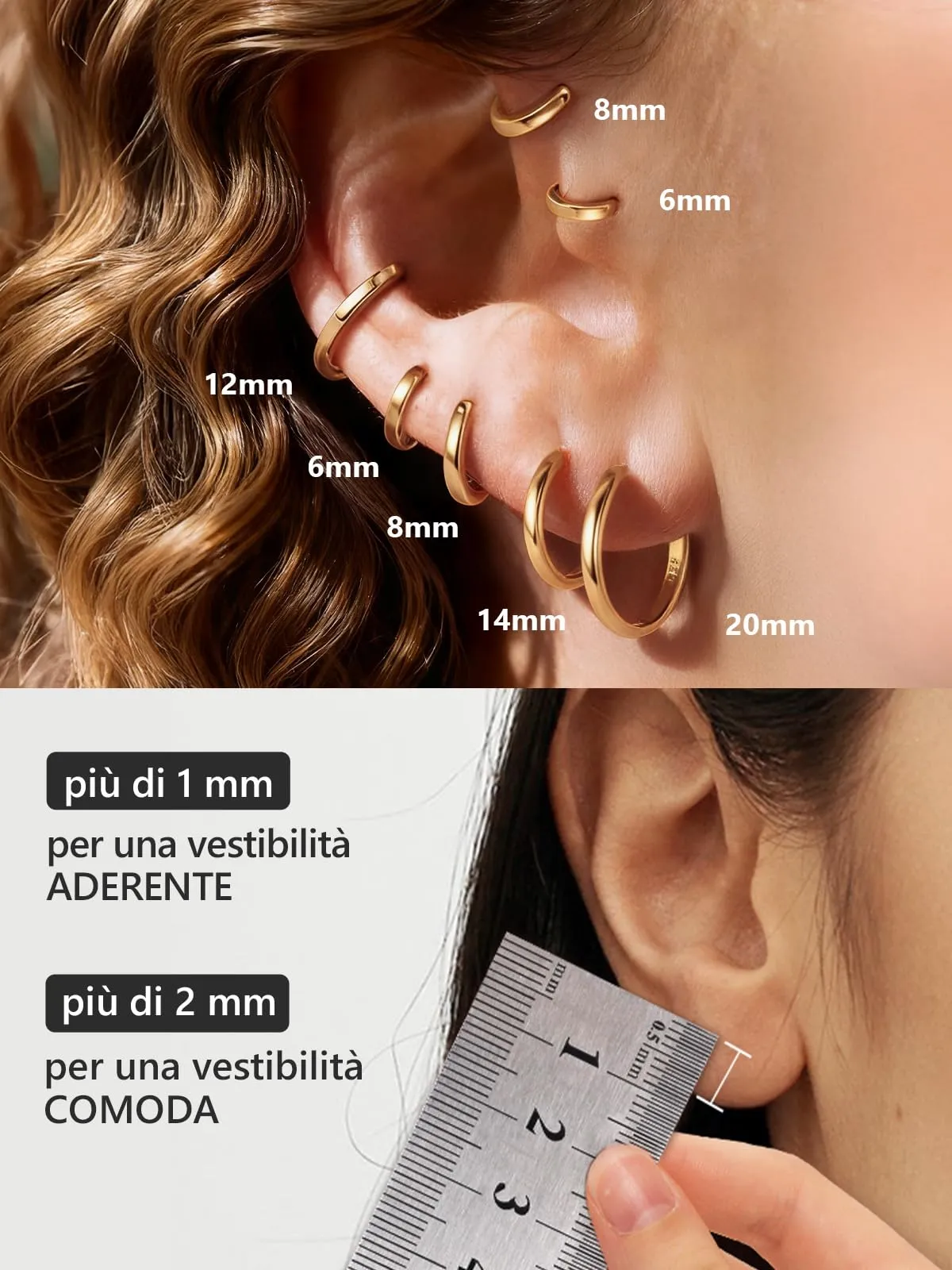 Silvora Orecchini a Cerchio in Argento 925 Dorati, 18mm - immagine 4