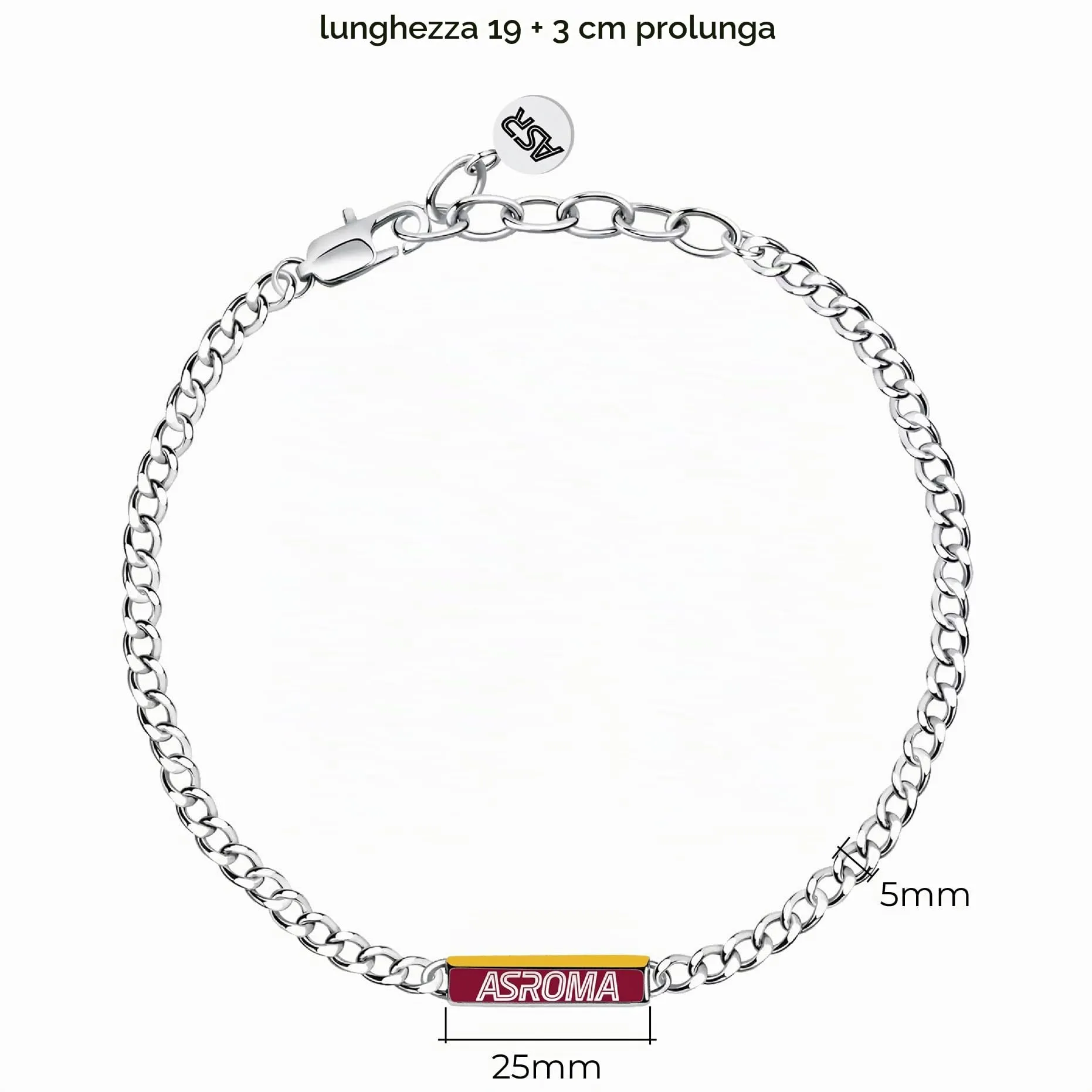 Clondo Bracciale AS Roma in Acciaio Slim Plate Roma Chain - immagine 3