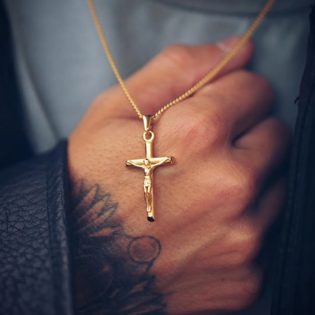 DVRK Collana Crocifisso Uomo Oro 18k e Acciaio Inossidabile 316L, 55 cm - immagine 2