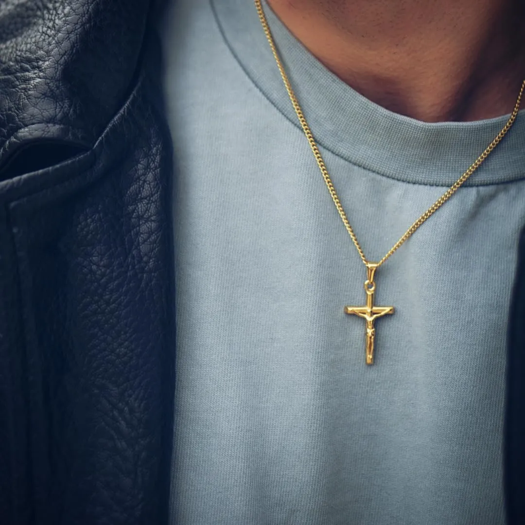 DVRK Collana Crocifisso Uomo Oro 18k e Acciaio Inossidabile 316L, 55 cm - immagine 3