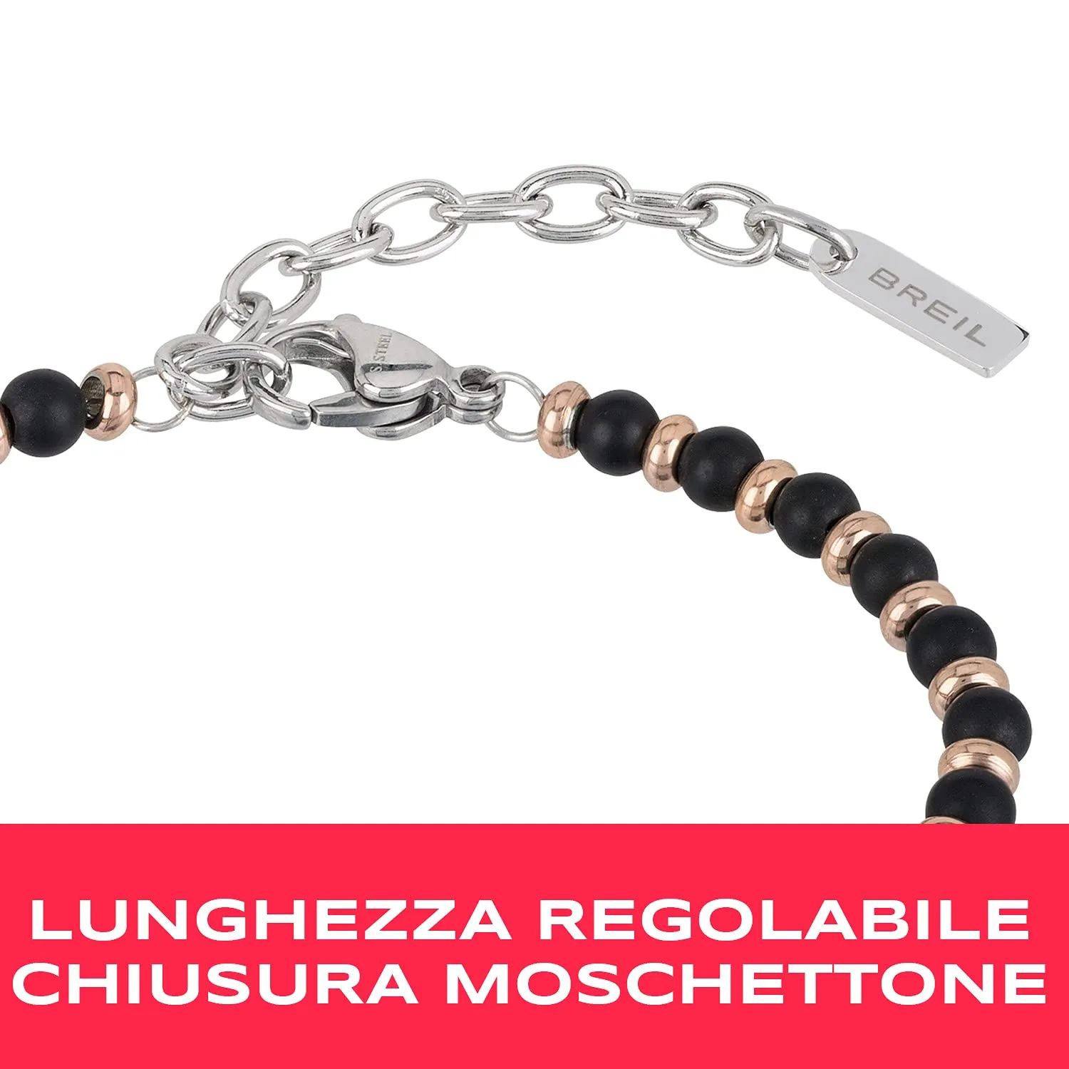 Breil Collezione Black Onyx Bracciale Uomo in Onice Nero e Acciaio IP Rose, 17,5-22,5 cm, Nero e Rose Gold - immagine 4