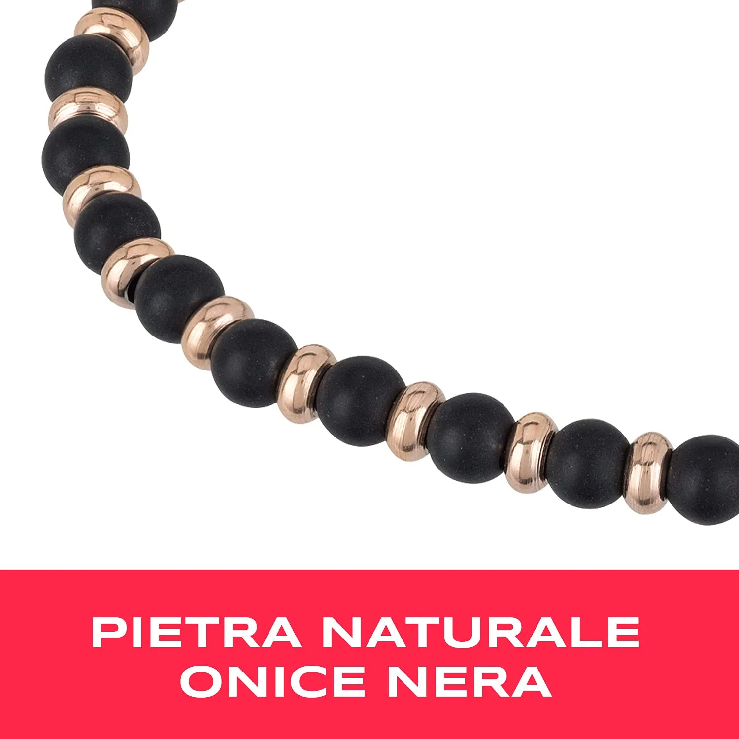 Breil Collezione Black Onyx Bracciale Uomo in Onice Nero e Acciaio IP Rose, 17,5-22,5 cm, Nero e Rose Gold - immagine 5