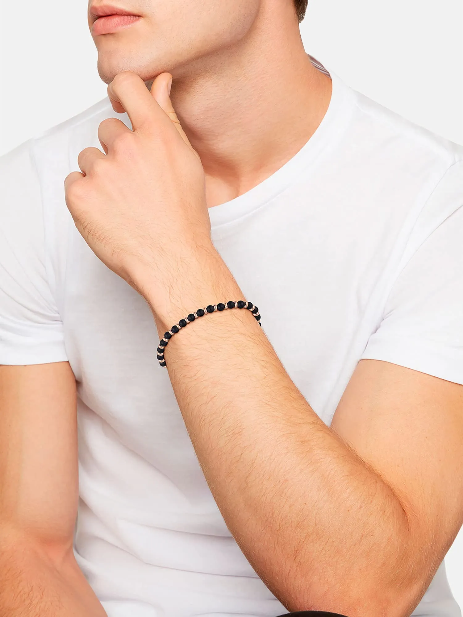 Breil Collezione Black Onyx Bracciale Uomo in Onice Nero e Acciaio IP Rose, 17,5-22,5 cm, Nero e Rose Gold - immagine 6