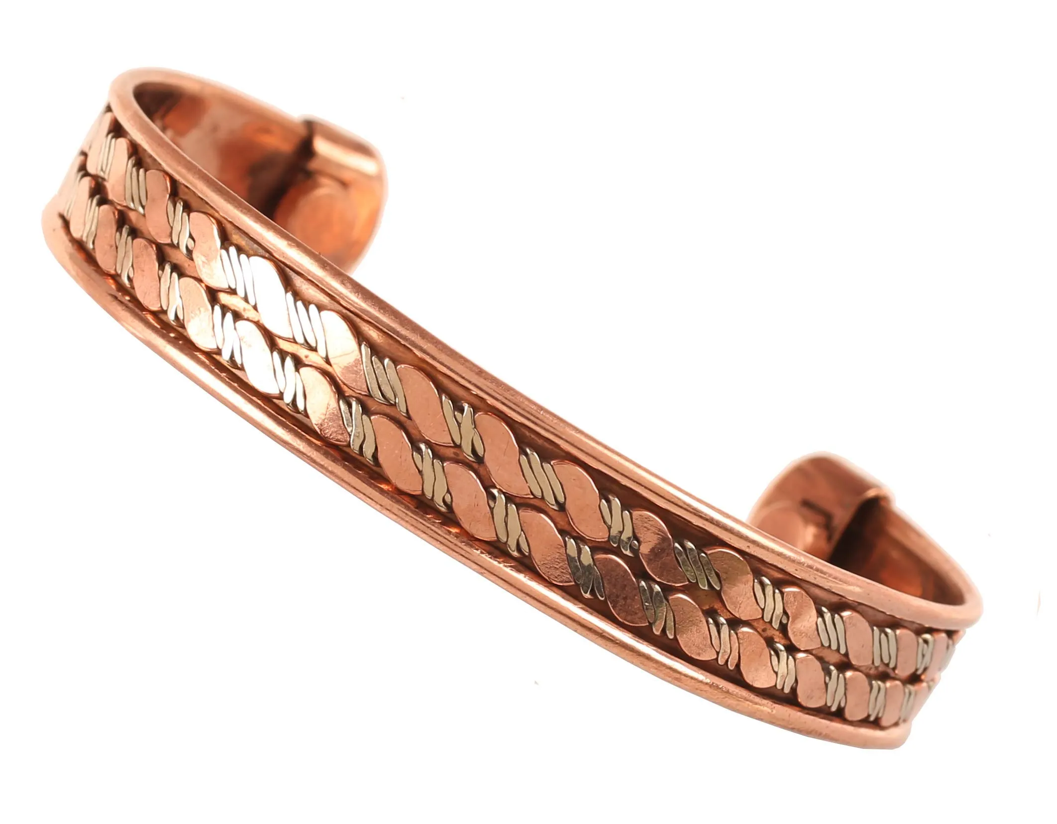 Touchstone Braccialetto Magnetico in Rame Forgiato a Mano Stile Tibetano Intrecciato Tre Toni - immagine 1