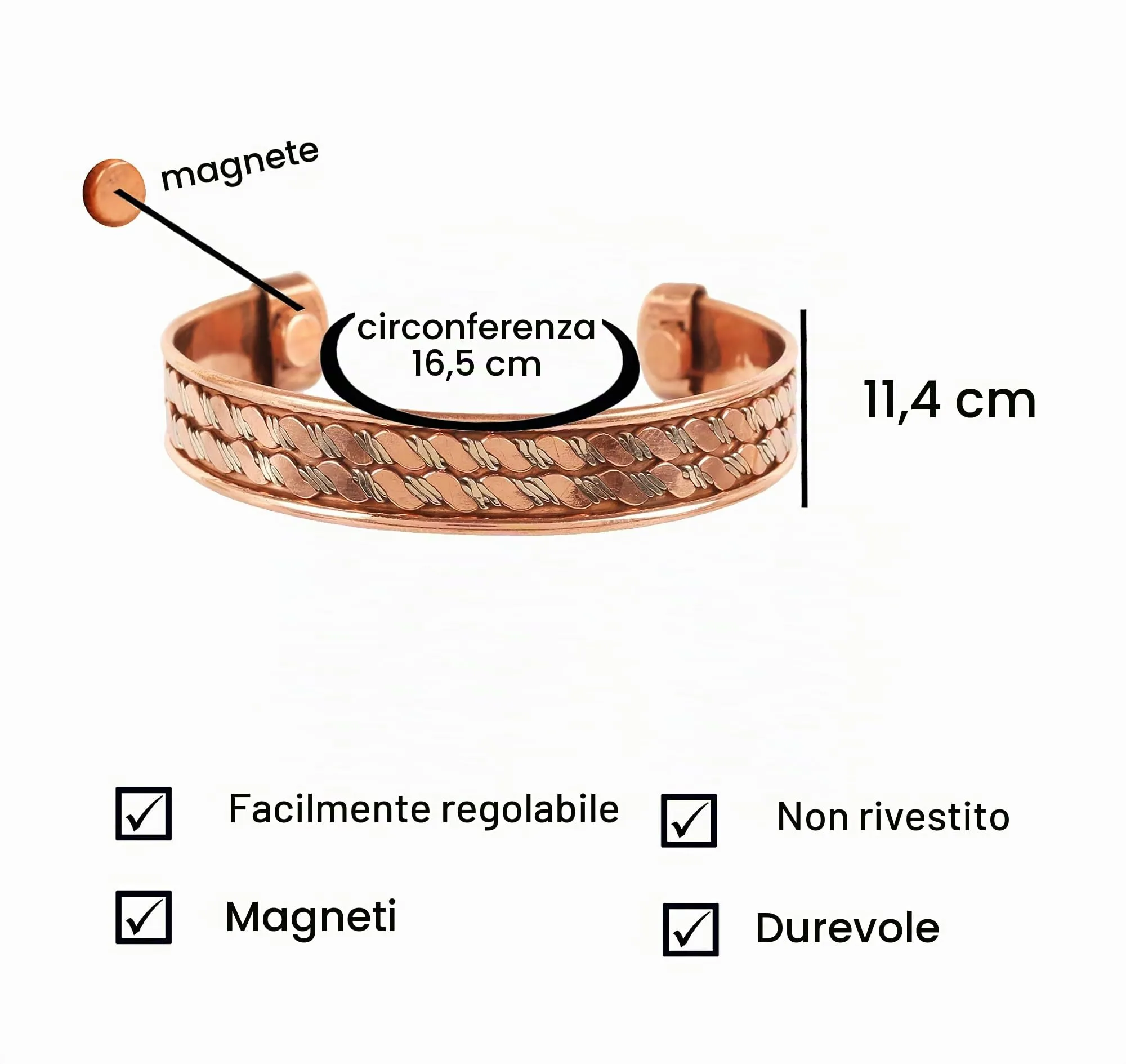 Touchstone Braccialetto Magnetico in Rame Forgiato a Mano Stile Tibetano Intrecciato Tre Toni - immagine 3