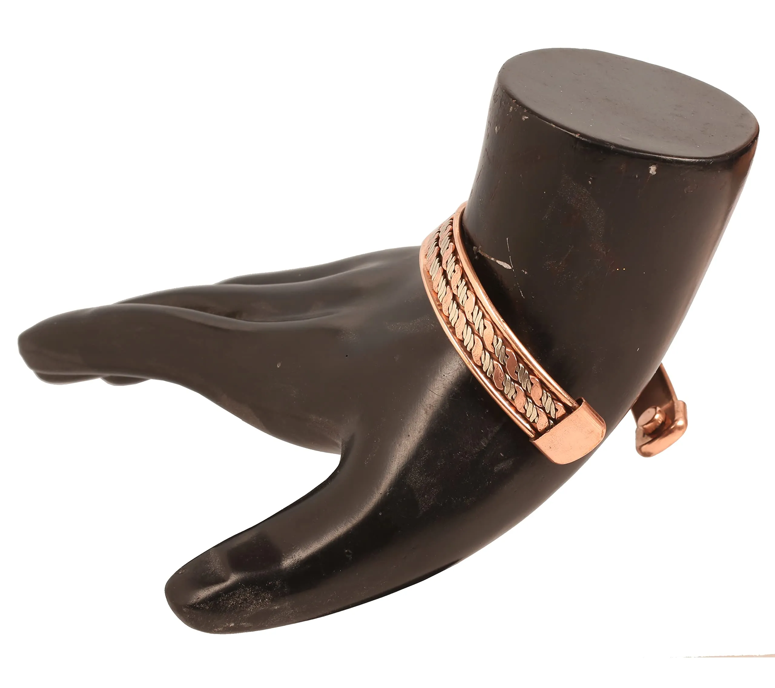 Touchstone Braccialetto Magnetico in Rame Forgiato a Mano Stile Tibetano Intrecciato Tre Toni - immagine 7