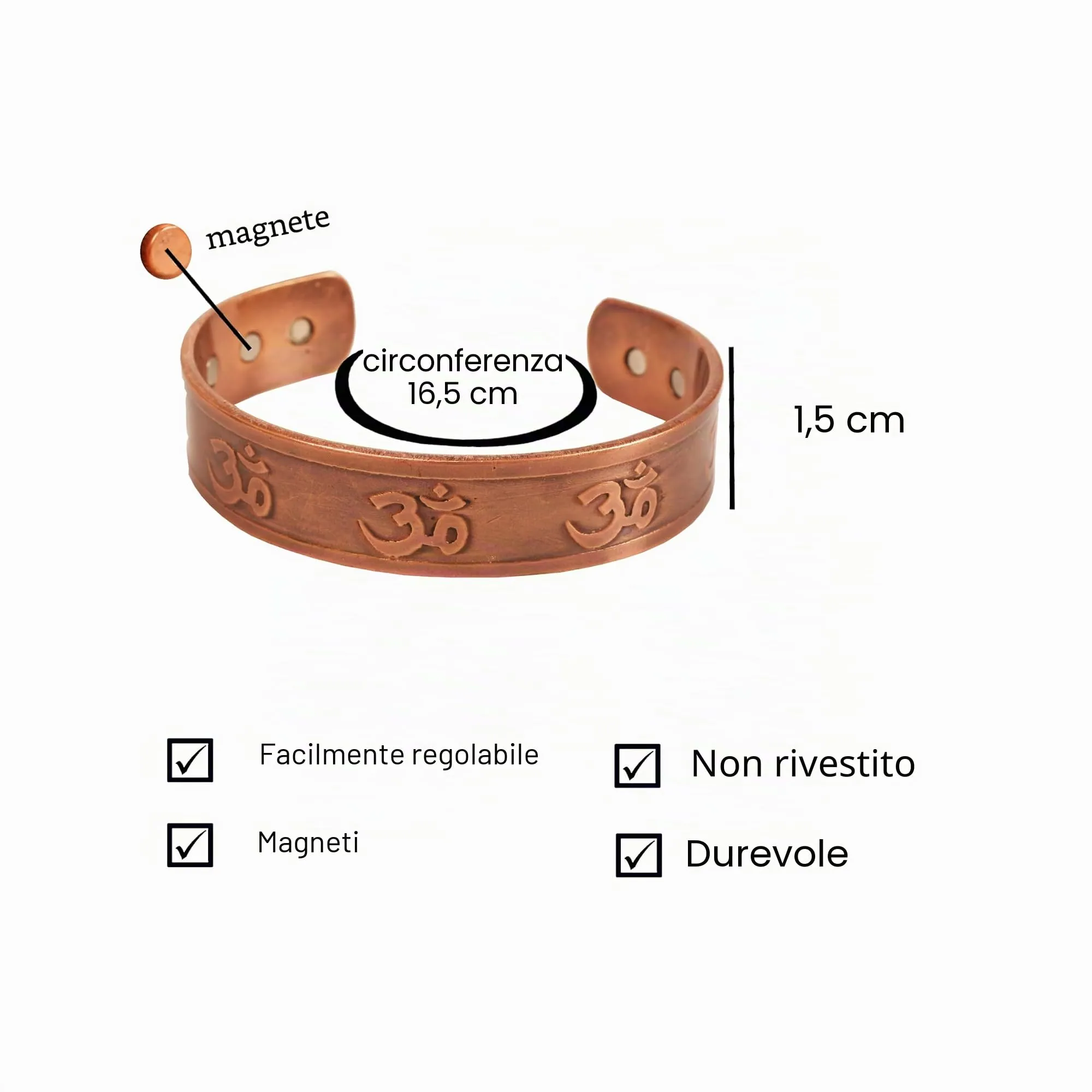 Touchstone Braccialetto Magnetico in Rame con Incisione Om Chakra Regolabile - immagine 4