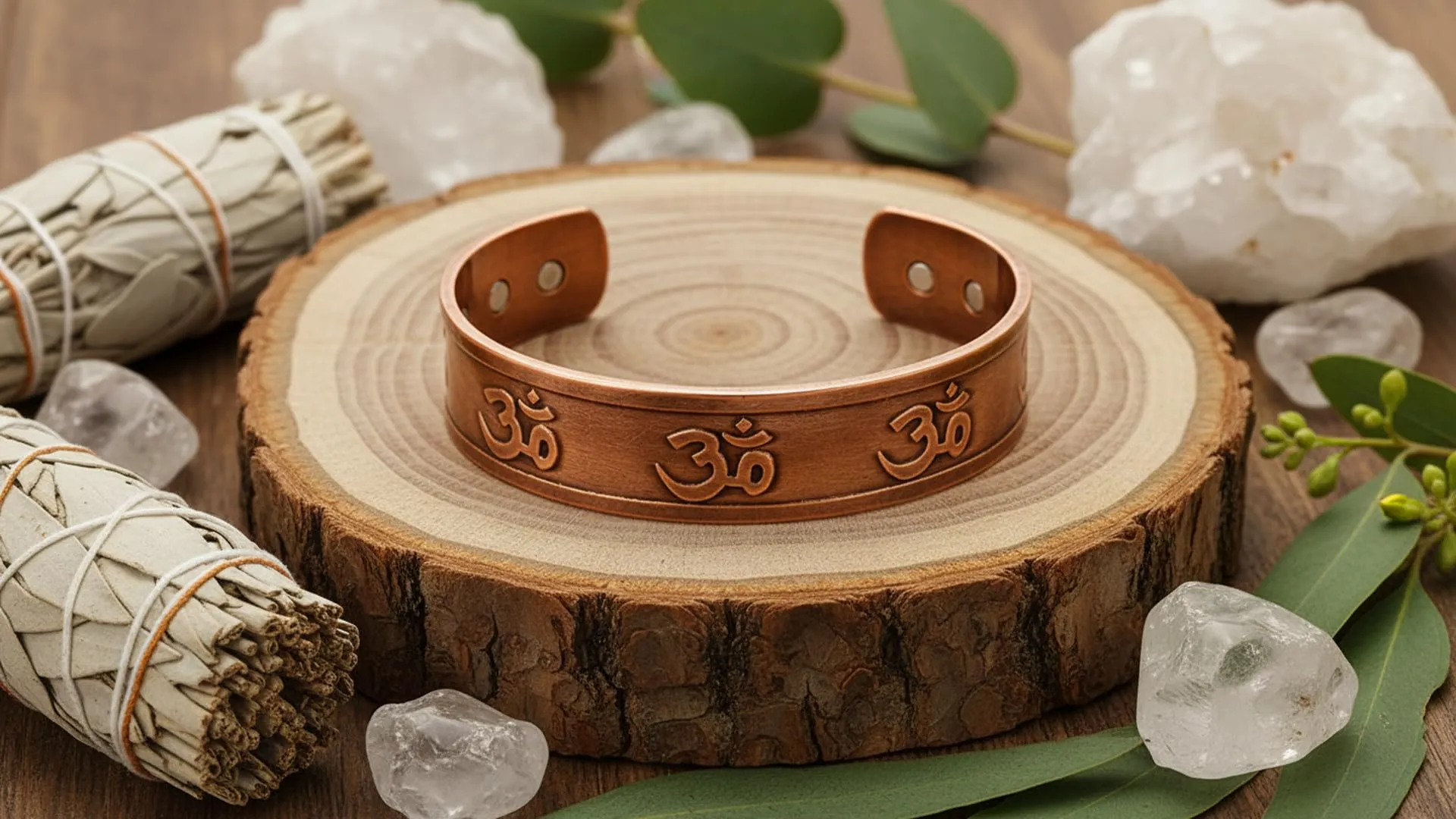Touchstone Braccialetto Magnetico in Rame con Incisione Om Chakra Regolabile - immagine 7