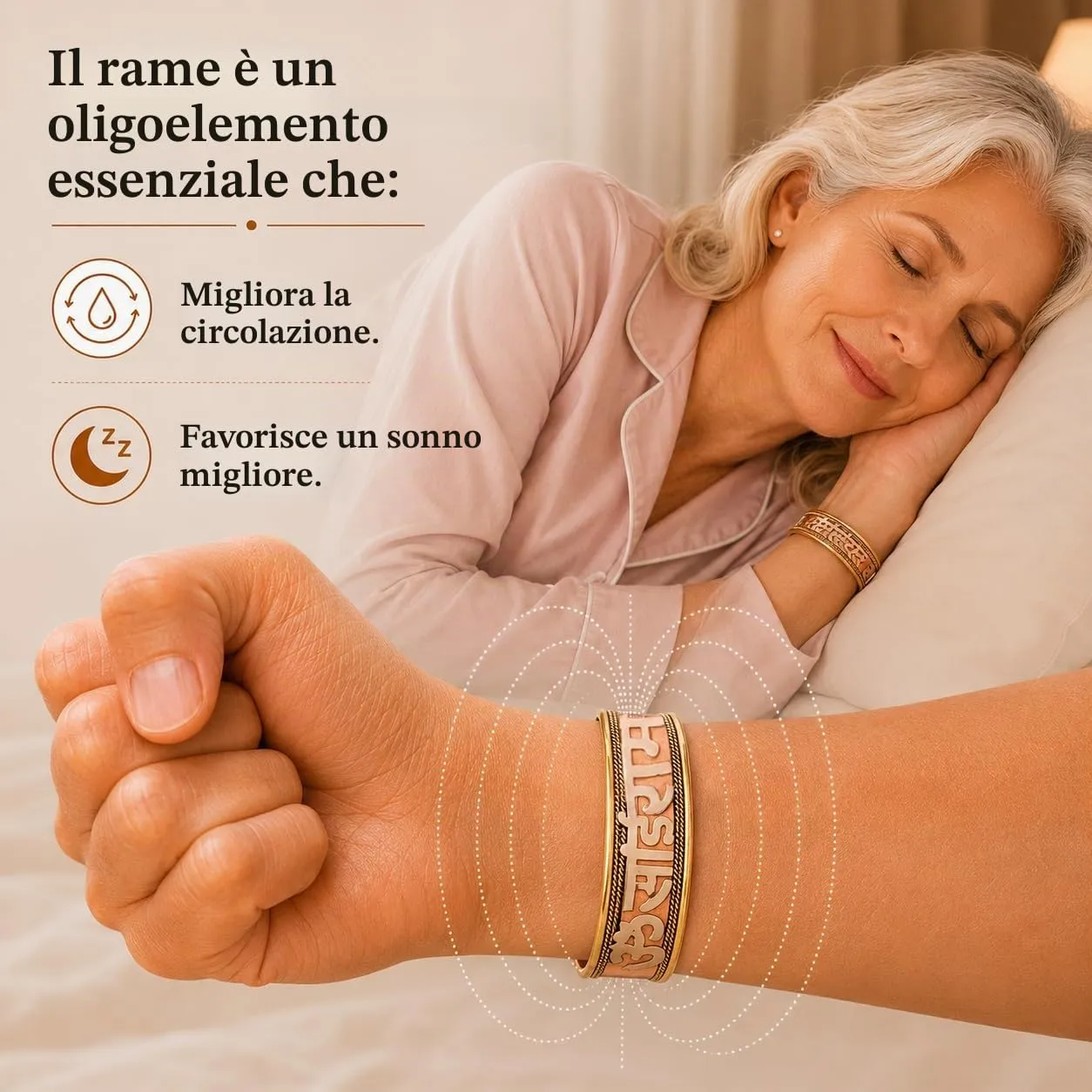 Touchstone Braccialetto indiano in rame fatto a mano Om Sai Ram, 24.5 cm - immagine 5