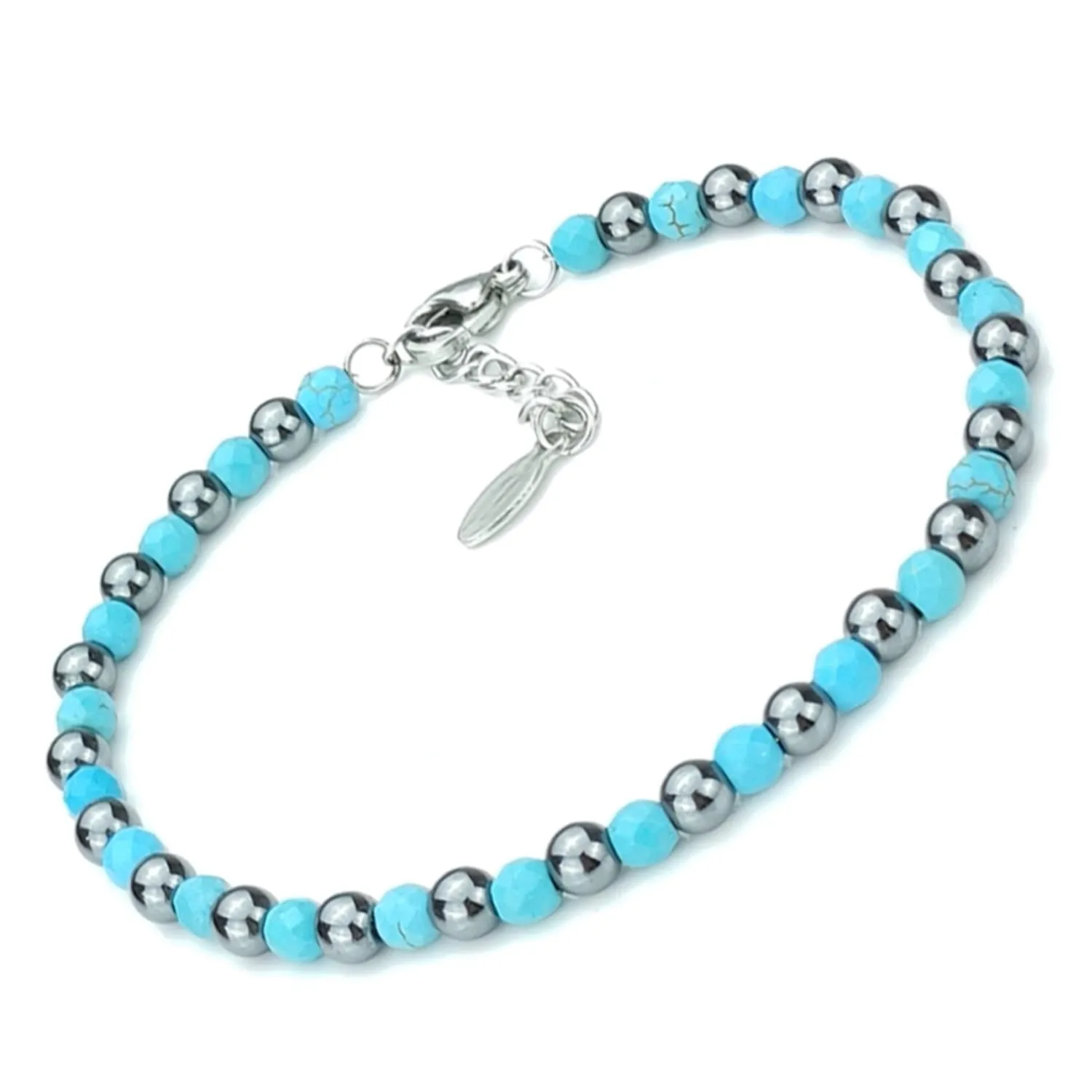 Saga Gioielli Bracciale Unisex Sfere Pietre Dure Acciaio Pasta di Turchese - immagine 3