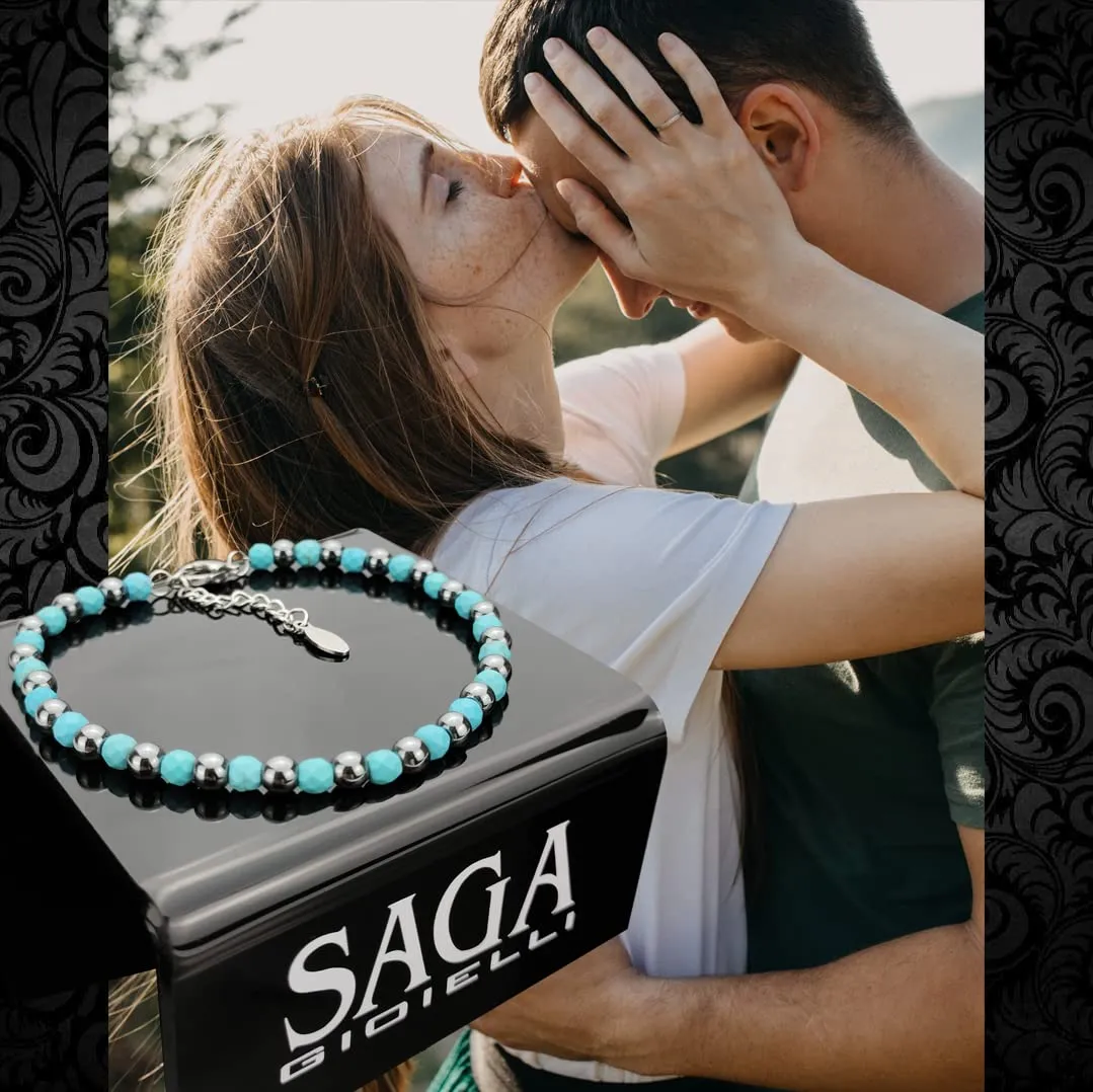Saga Gioielli Bracciale Unisex Sfere Pietre Dure Acciaio Pasta di Turchese - immagine 4