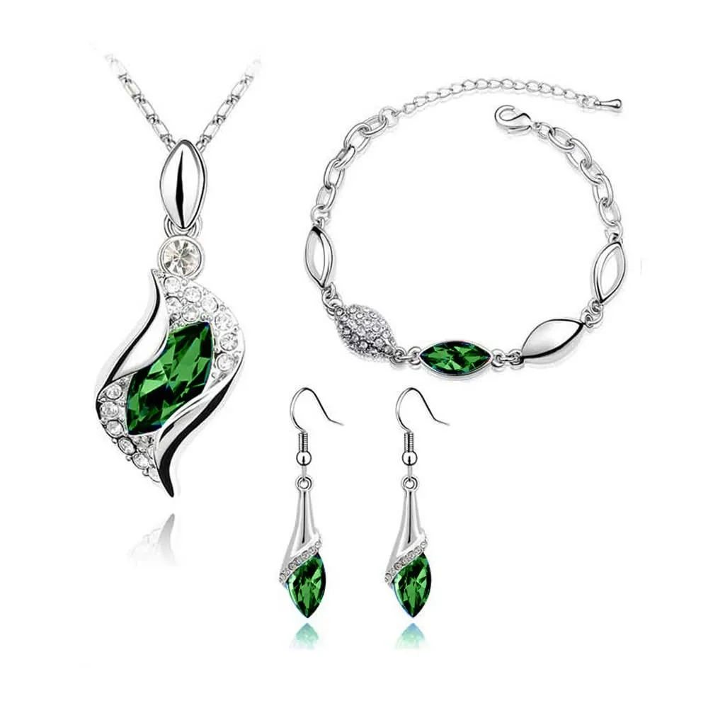 FDEETY Angel's Tears Jewelry Set 18K Gold Plated Pendant Necklace Earrings and Bracelet, Green - immagine 1