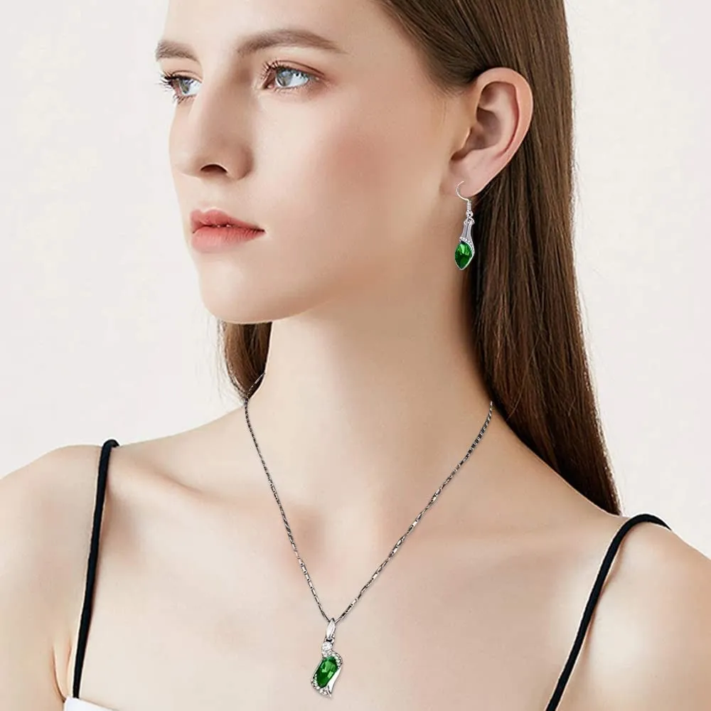 FDEETY Angel's Tears Jewelry Set 18K Gold Plated Pendant Necklace Earrings and Bracelet, Green - immagine 2