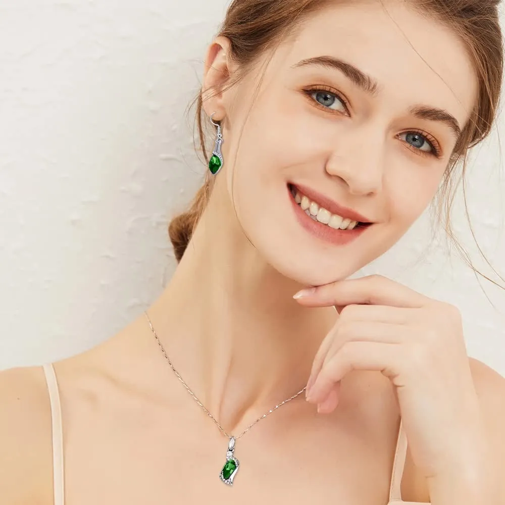 FDEETY Angel's Tears Jewelry Set 18K Gold Plated Pendant Necklace Earrings and Bracelet, Green - immagine 3