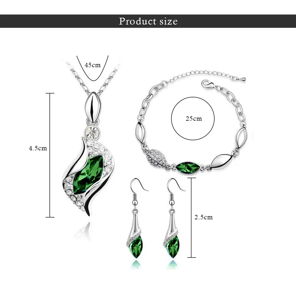 FDEETY Angel's Tears Jewelry Set 18K Gold Plated Pendant Necklace Earrings and Bracelet, Green - immagine 5