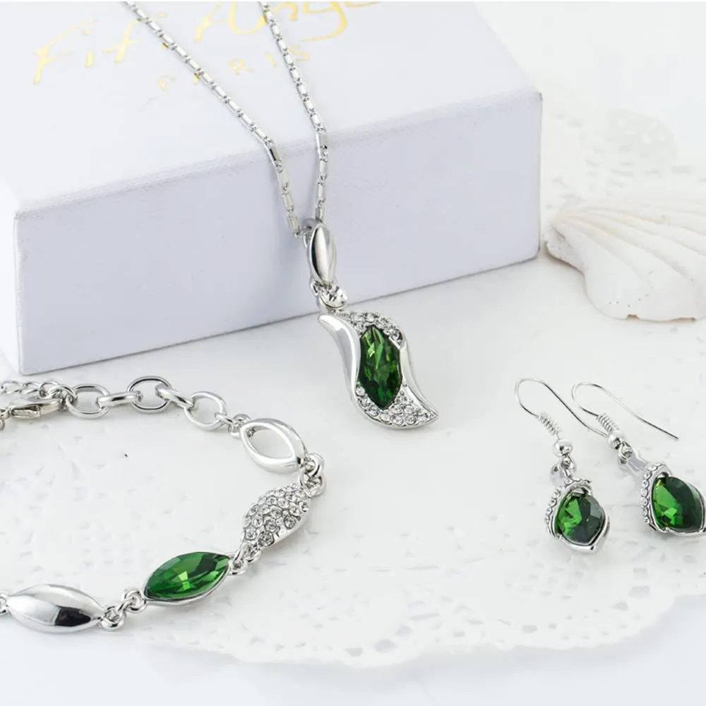 FDEETY Angel's Tears Jewelry Set 18K Gold Plated Pendant Necklace Earrings and Bracelet, Green - immagine 7