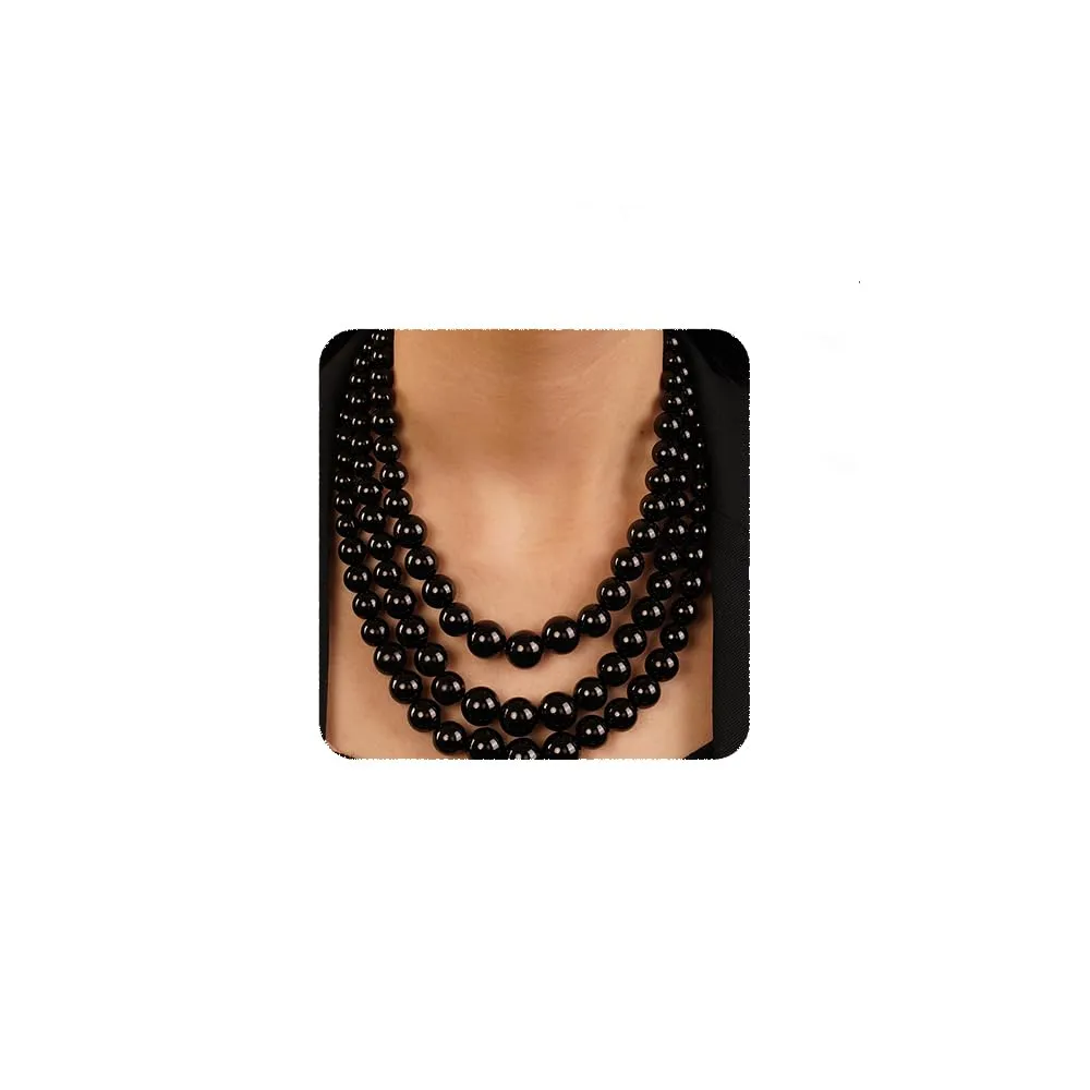 YERTTER Set Collana e Orecchini in Perle Finte Stile Anni '20 Gatsby, Nero - immagine 1