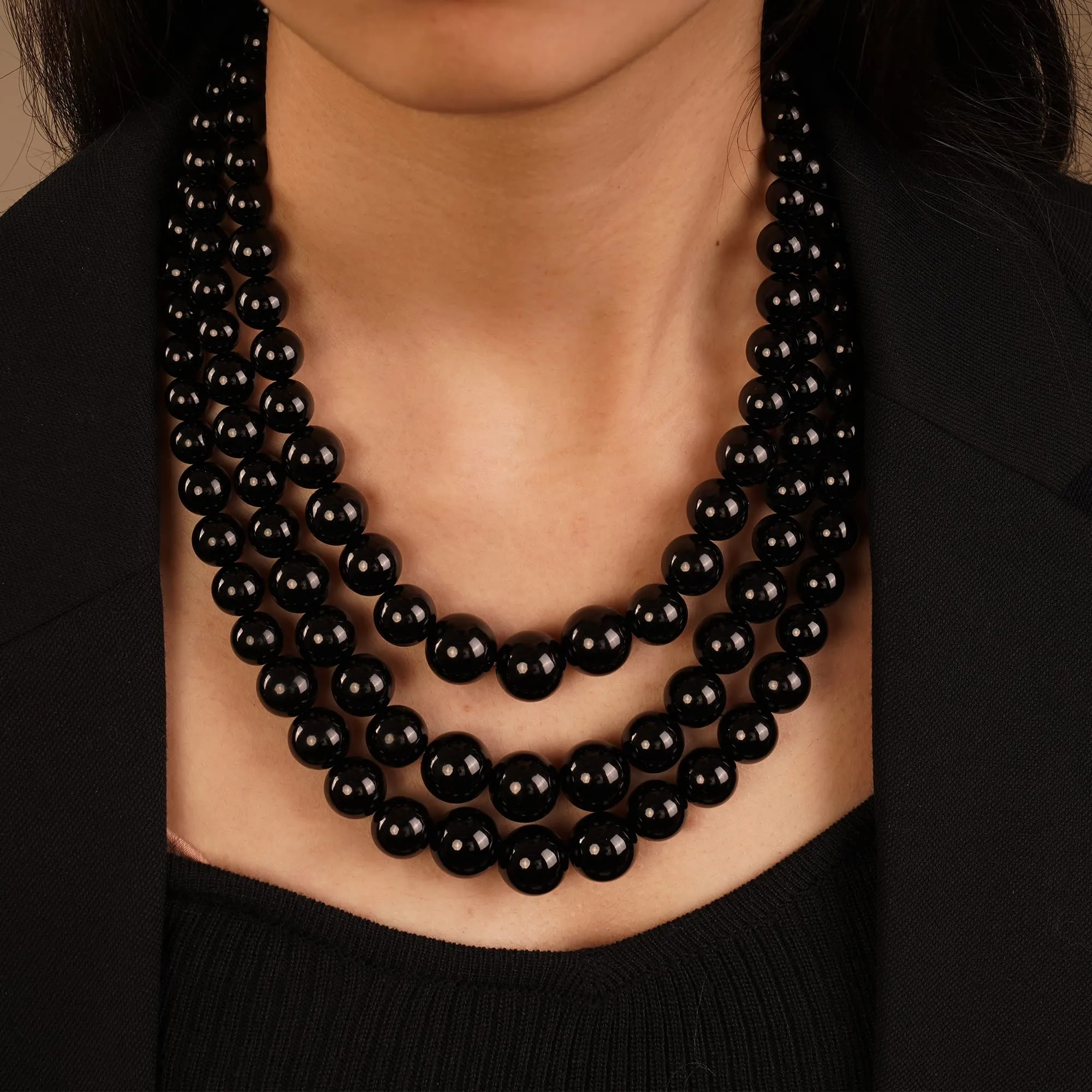 YERTTER Set Collana e Orecchini in Perle Finte Stile Anni '20 Gatsby, Nero - immagine 2