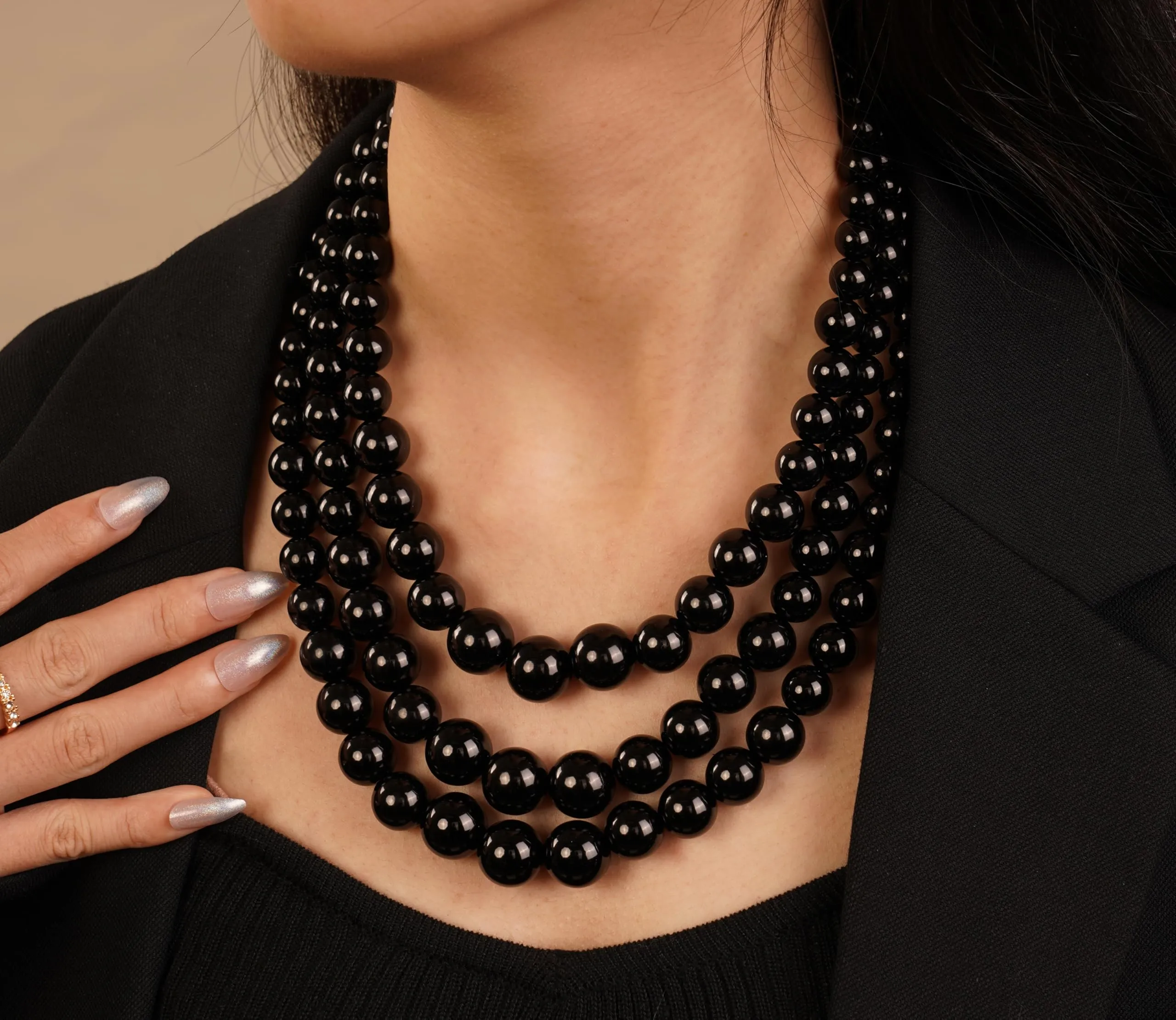 YERTTER Set Collana e Orecchini in Perle Finte Stile Anni '20 Gatsby, Nero - immagine 3