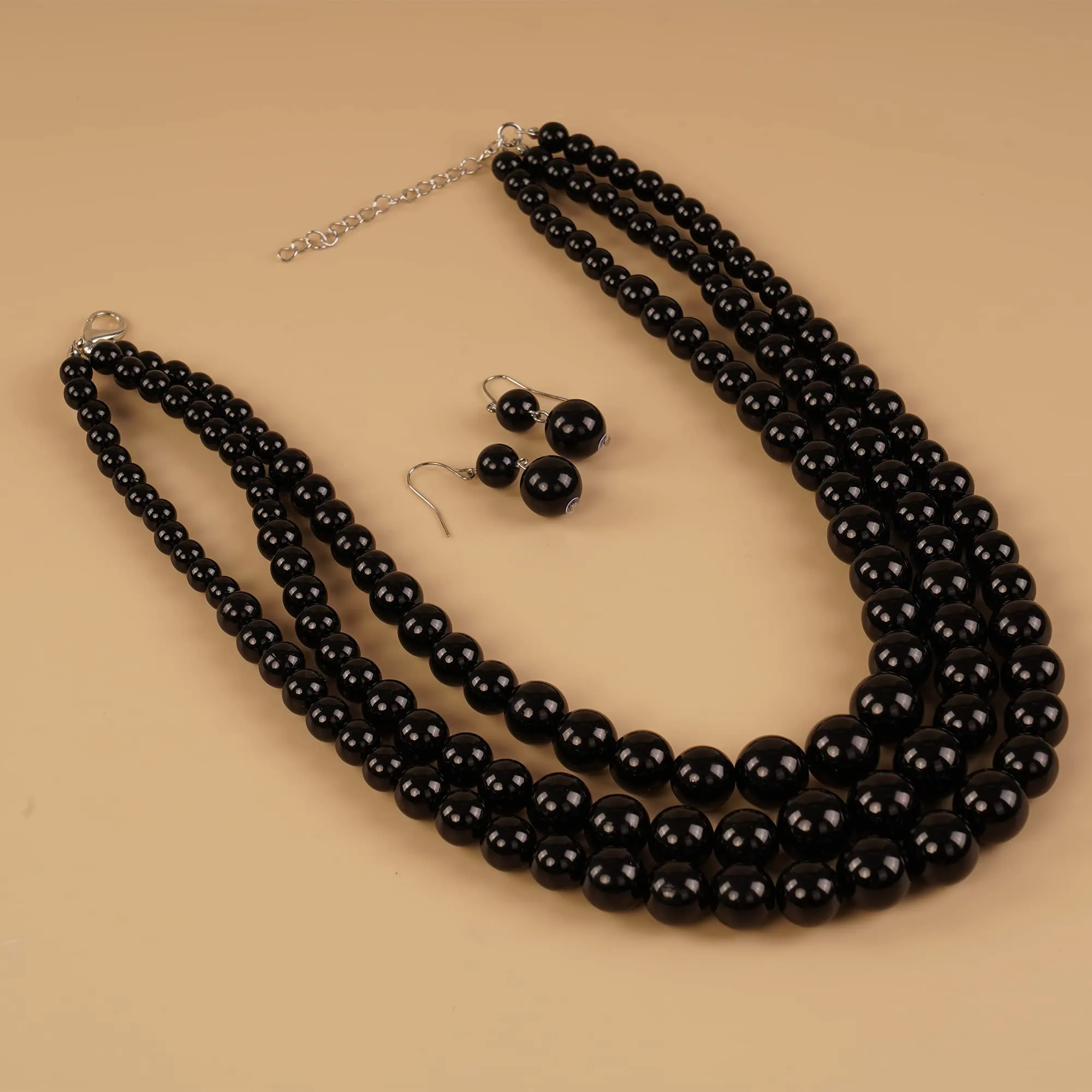 YERTTER Set Collana e Orecchini in Perle Finte Stile Anni '20 Gatsby, Nero - immagine 4