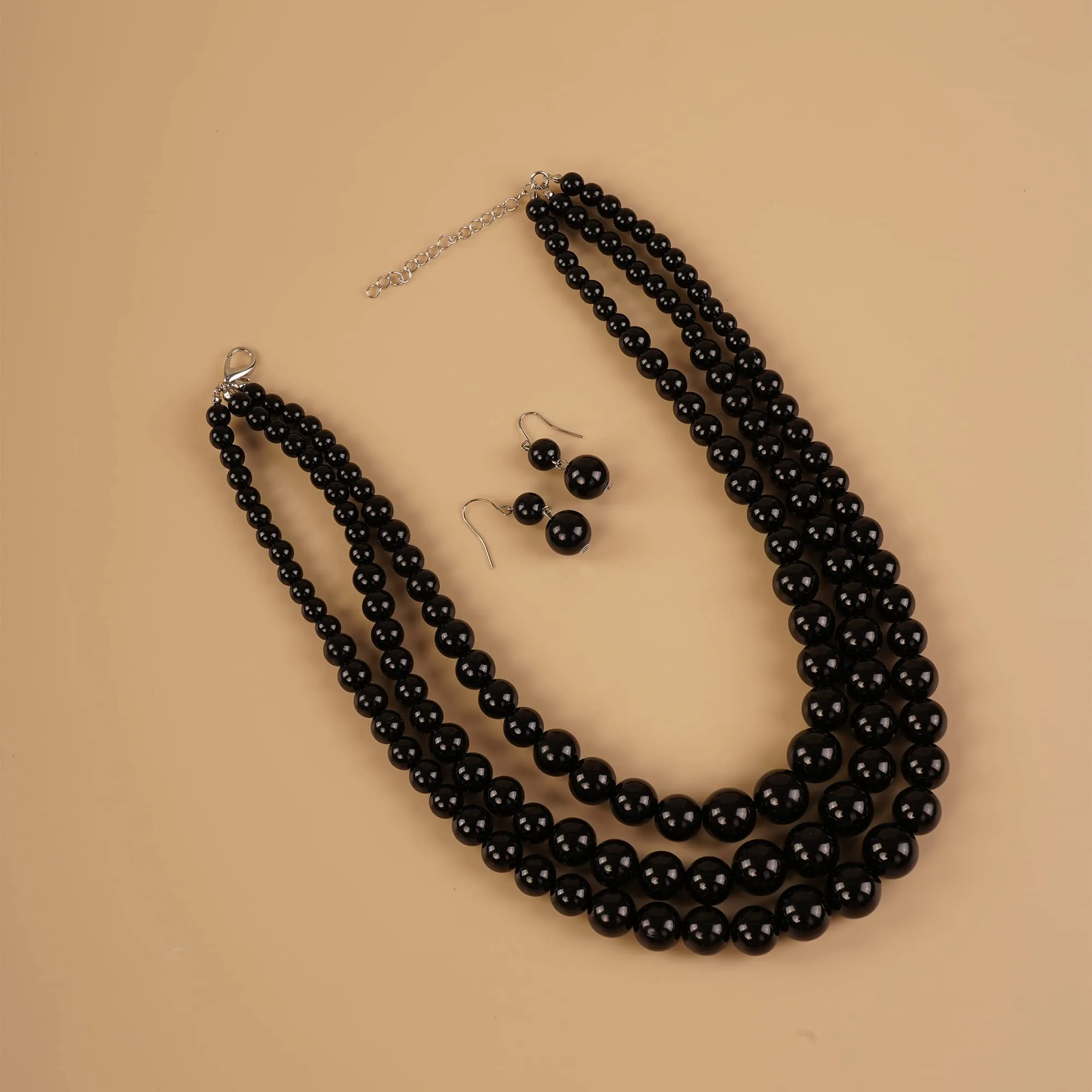 YERTTER Set Collana e Orecchini in Perle Finte Stile Anni '20 Gatsby, Nero - immagine 5